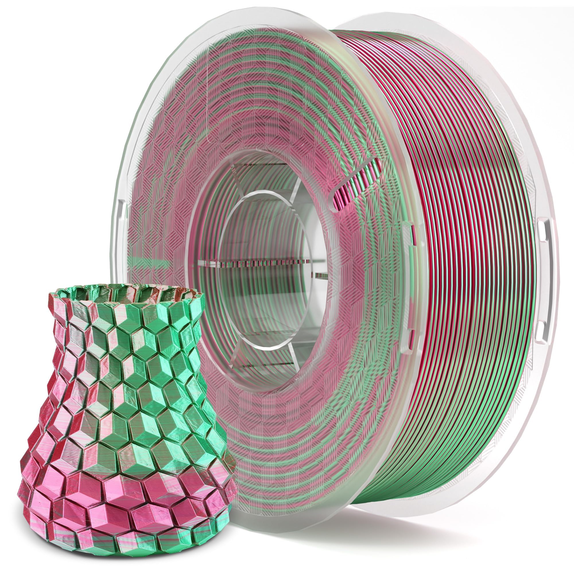 Photo 1 of ELEGOO Silk PLA Filament 1.75mm Dual Color Green Red 1KG, 3D Printer Filament Dimensional Accuracy +/- 0.02mm, 1kg Spool(2.2lbs) 3D Printing Filament Fits for Most FDM 3D Printers 1kg Silk Dual Colors Green&red
