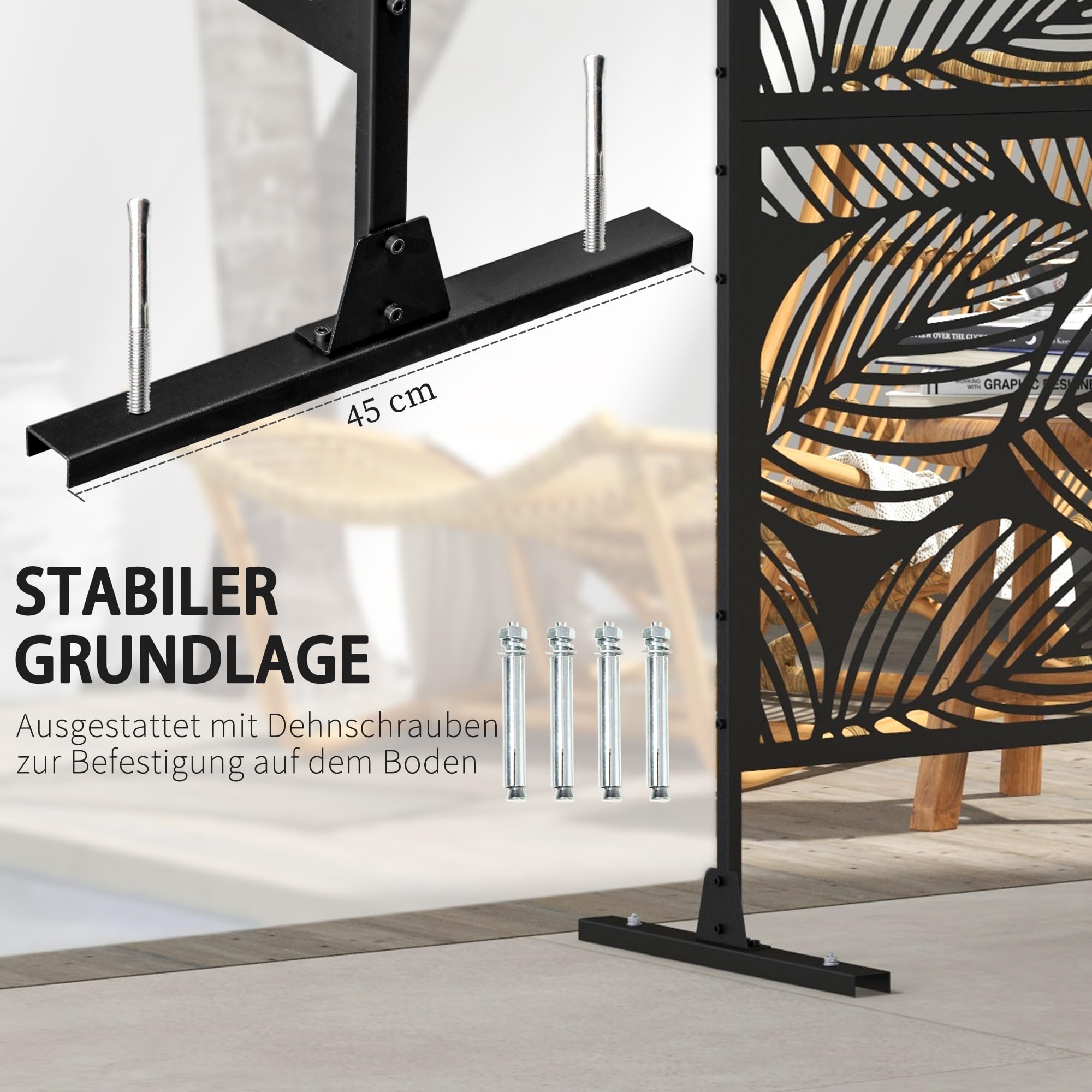 Outsunny Raumteiler 3-teilig 122 x 198 cm Gartensichtschutz Stahl Schwarz