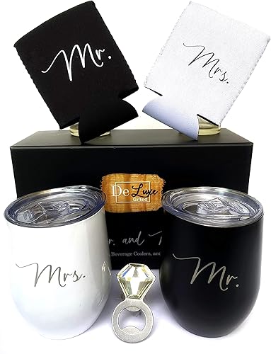 Miniatura 8 de DeLuxe Gifted Vasos de vino Mr and Mrs - Regalos de boda para recién casados regalos de compromiso grandes regalos de novia