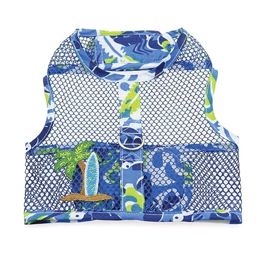 Doggie Design Cool Mesh Dog Harness with Leash Surfboard Blue and Green (Small)