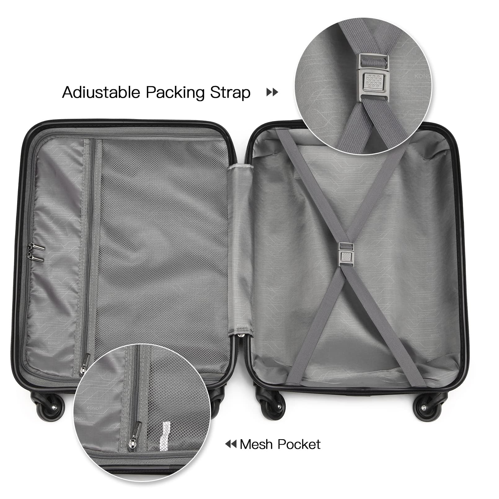 KONO Handgepäck Koffer Leicht Reisekoffer mit Rollen und TSA Schloss, Klein Koffer Trolley Handgepäck Flugzeug 55x38x20cm