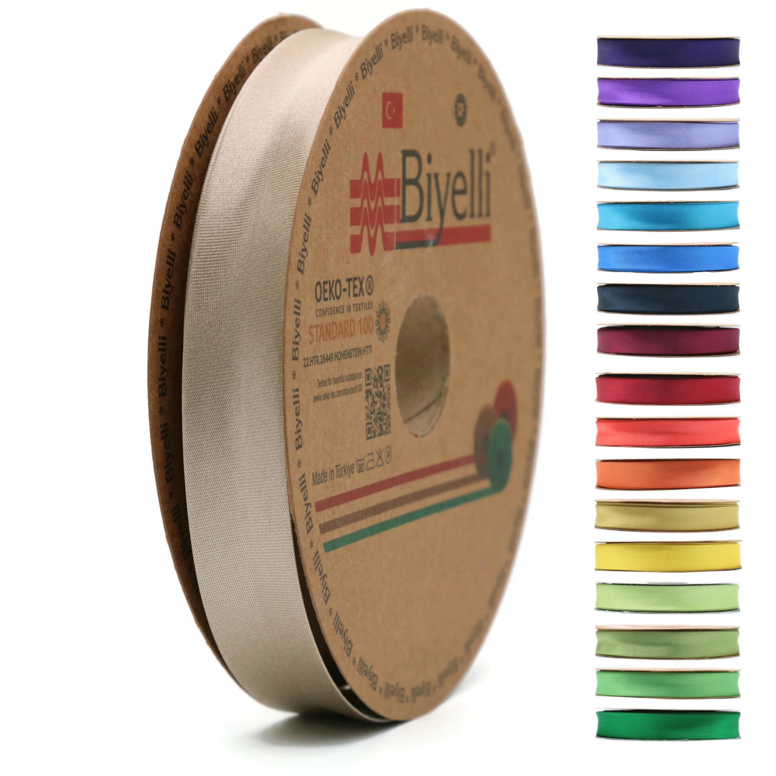 Fold Satin Bias Tape - 99+ Colors - 3/4 Inches Wide - 27 Yards - Fold Satin Binding Bias Ribbon Fabric Piping Bias Binding Tape for Sewing Clothing DIY (57. Stone Beige) BYS57