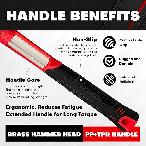 Miniatura 5 de C&T Martillo de trineo de latón de 3 libras, sin chispas, mango cómodo de fibra de vidrio, 3 libras, no magnético, resistente a la corrosión
