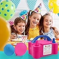 Vista 7 de PCFING Bomba de globos eléctrica, portátil, inflador de globos con herramienta de amarre de globos y boquilla doble