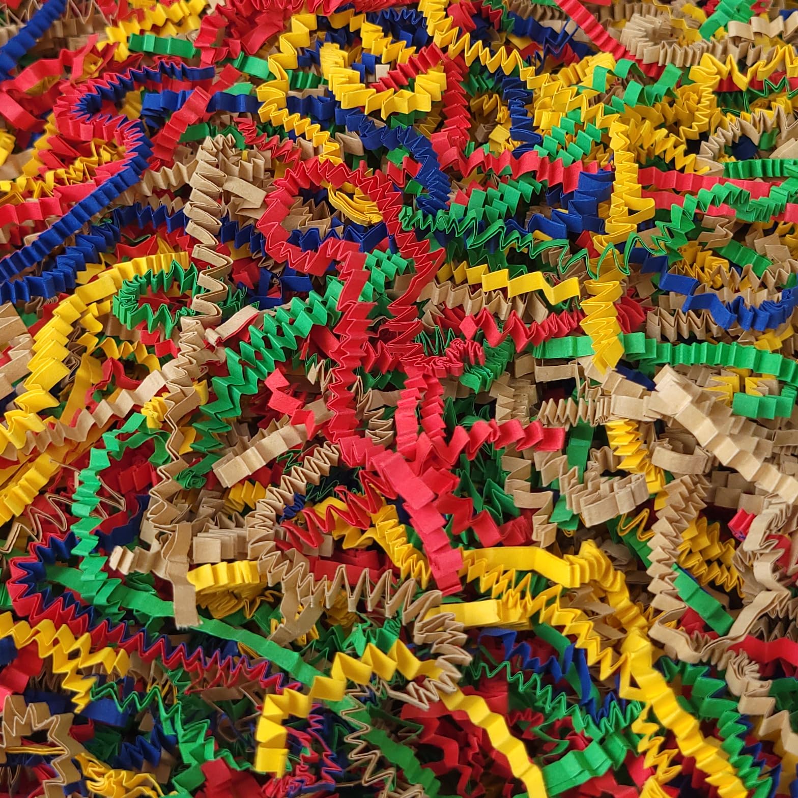 BOXHOME Shred Paper Filler (1LB) Crinkle Cut Paper for Wrapping & Filling Gift Basket Gift Boxes, Carnival Mix-Red, Kraft, Green, Yellow and Blue