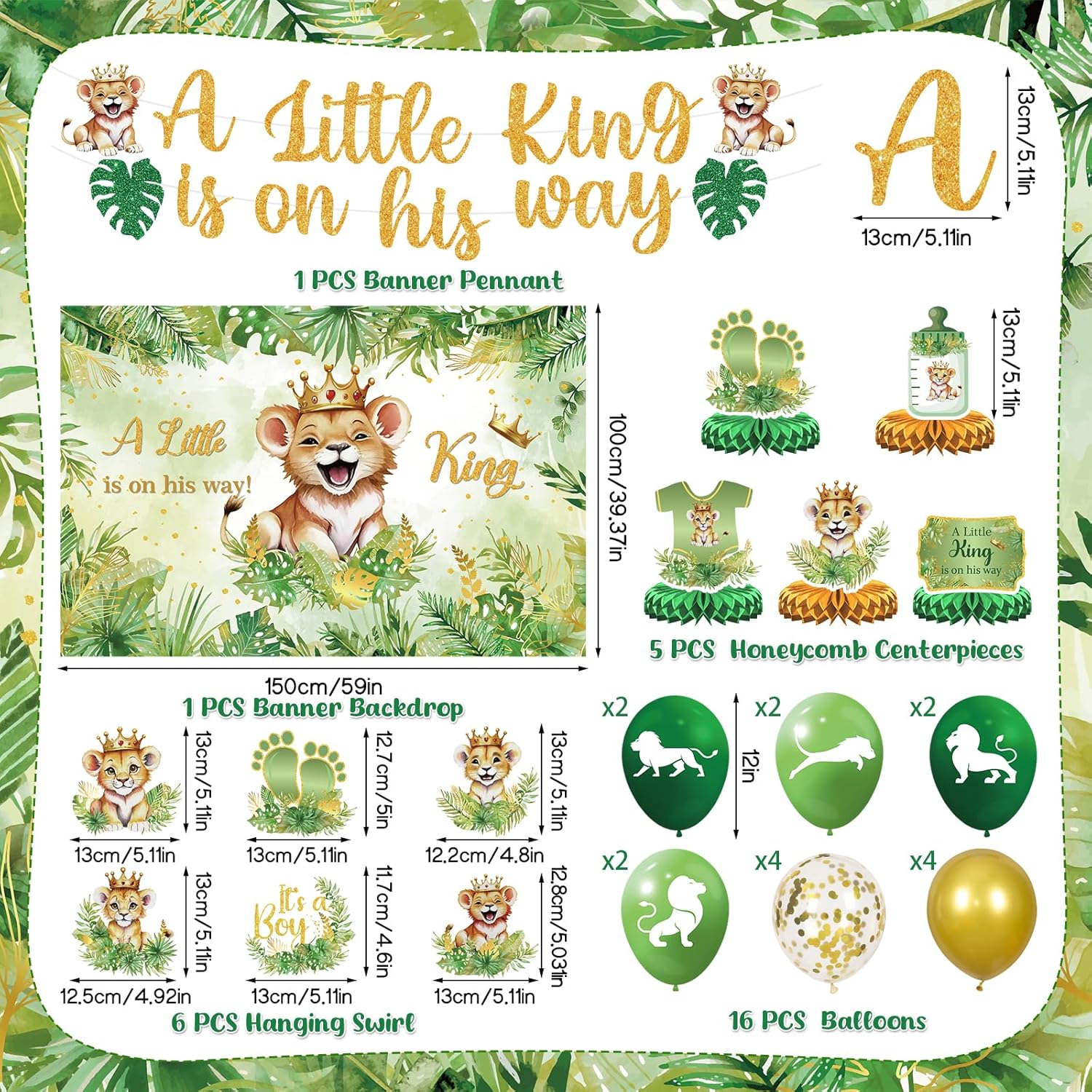 Lion Baby Shower Party Decorations A Little King is on His Way Banner Lion Birthday Decoration Baby Shower Honeycomb Centerpieces for Boy Wild Jungle Safari Gender Reveal Decoration