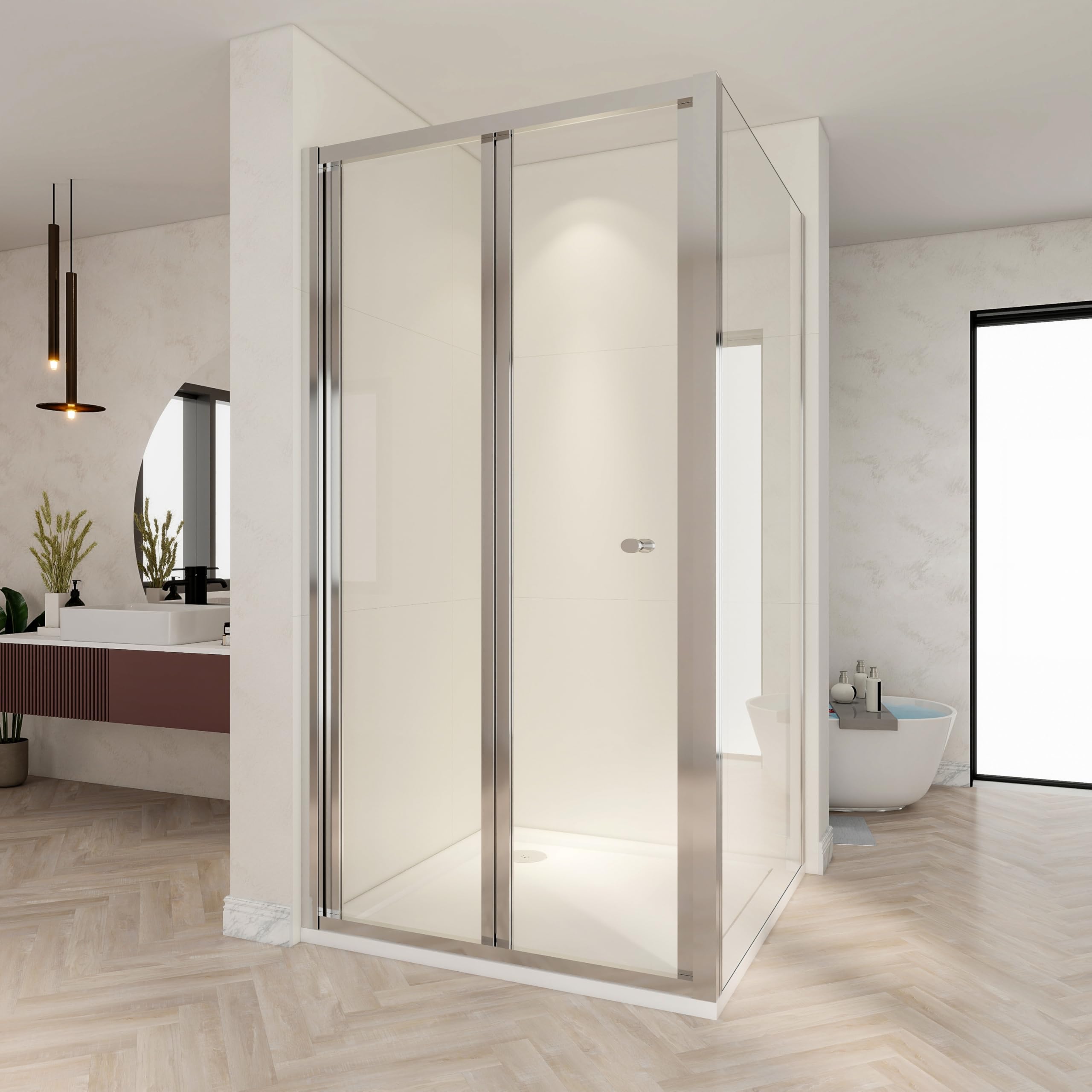 700mm Reversible Bi-Fold Shower Enclosure Cubicles, 5mm Safety Glass Screen, Easy Clean & Space Saving, Inward Opening for Wet Rooms/Bath Cubicles(Chrome)