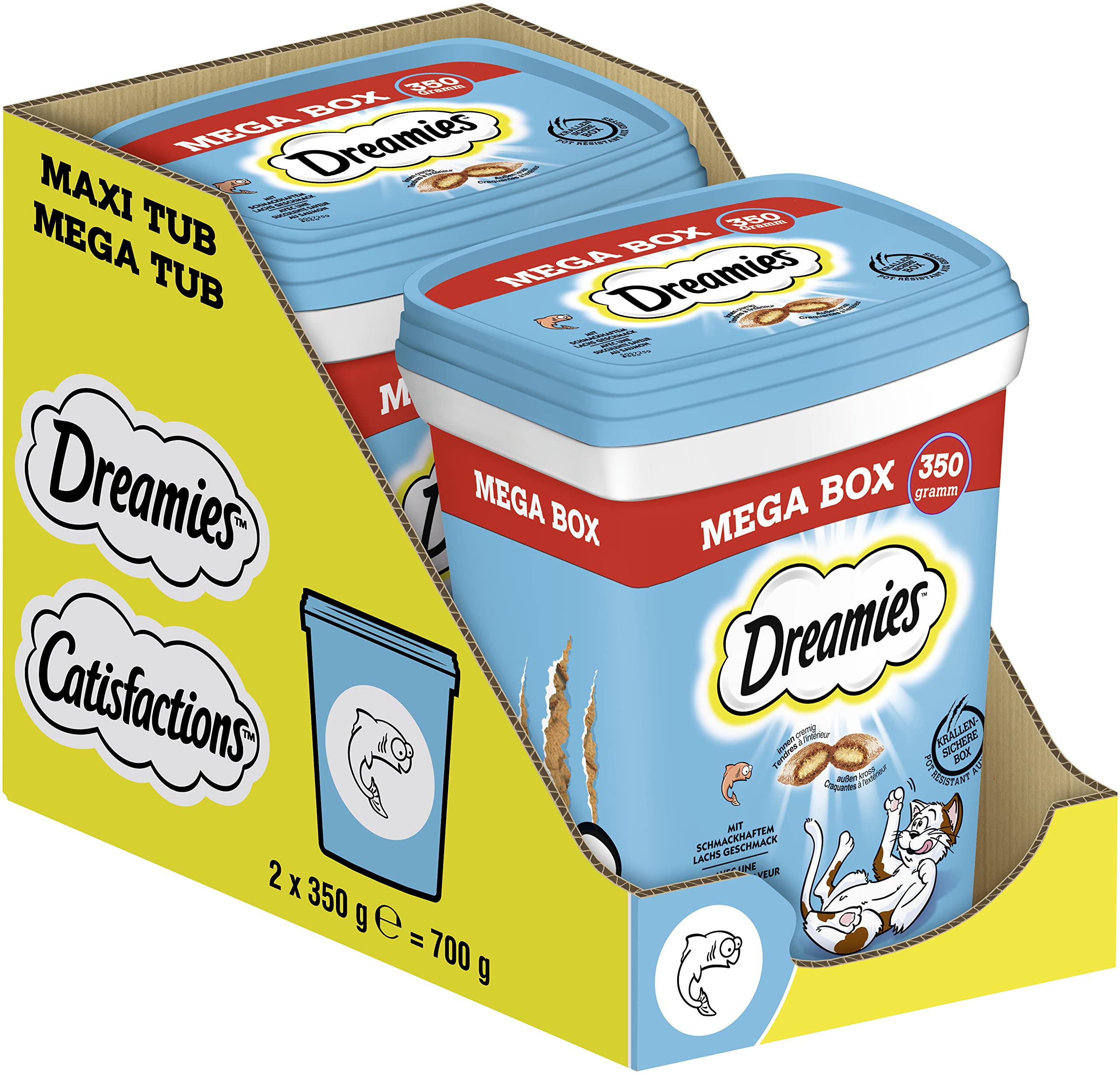 Dreamies Clásicos Aperitivos para Gatos con salmón – Bolsas crujientes de ensueño con Relleno Delicado – 2 x 350 g