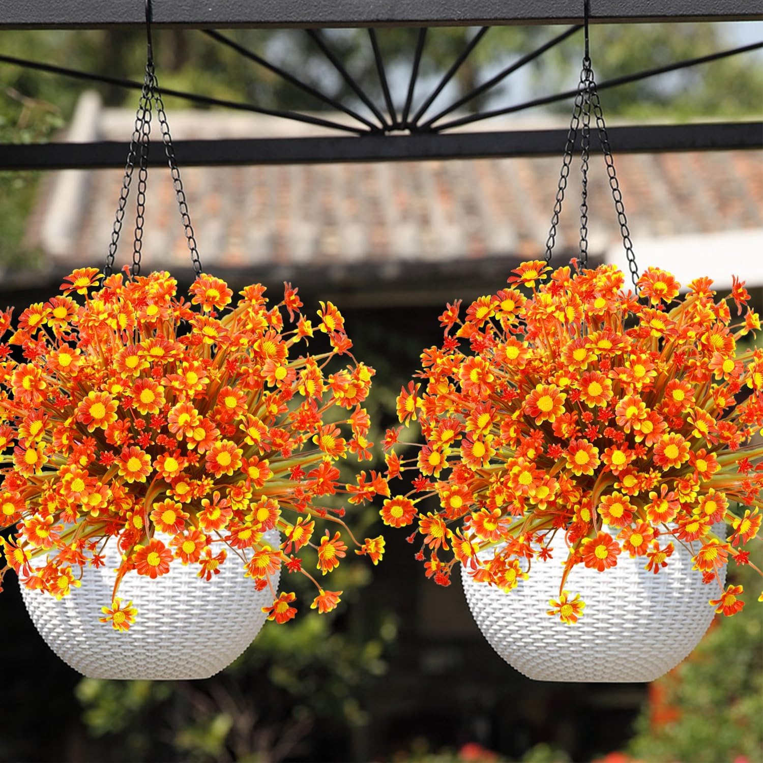 8 Bundles Artificial Daisy Flowers for Outdoors Spring Decor, UV Resistant Faux Cemetery Flowers Plastic Greenery Shrub Fake Flowers Plants Home Gardens Porch Planter Indoor Summer Fall Decor(Orange) - Image 9