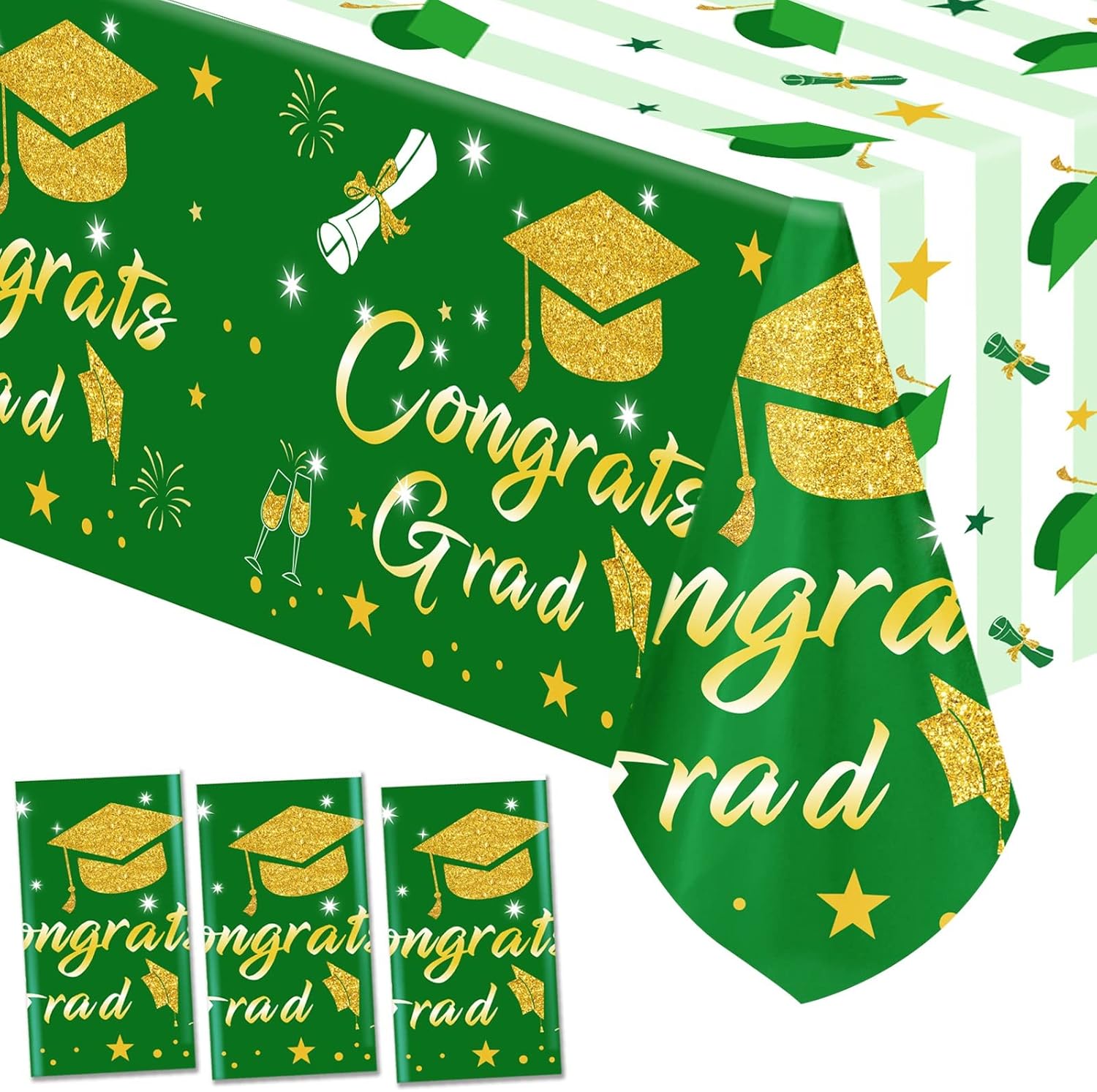 Graduation Tablecloth Party Decorations 2022, 3 Pack Green
