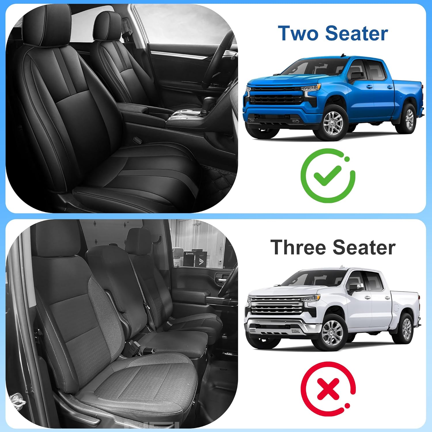 Car Seat Cover Fits for Chevrolet Chevy Silverado GMC Sierra 2007-2026 1500 2500HD 3500HD Trail Boss Z71 Crew Double Extended Truck Seat Covers(Front Only/Black)