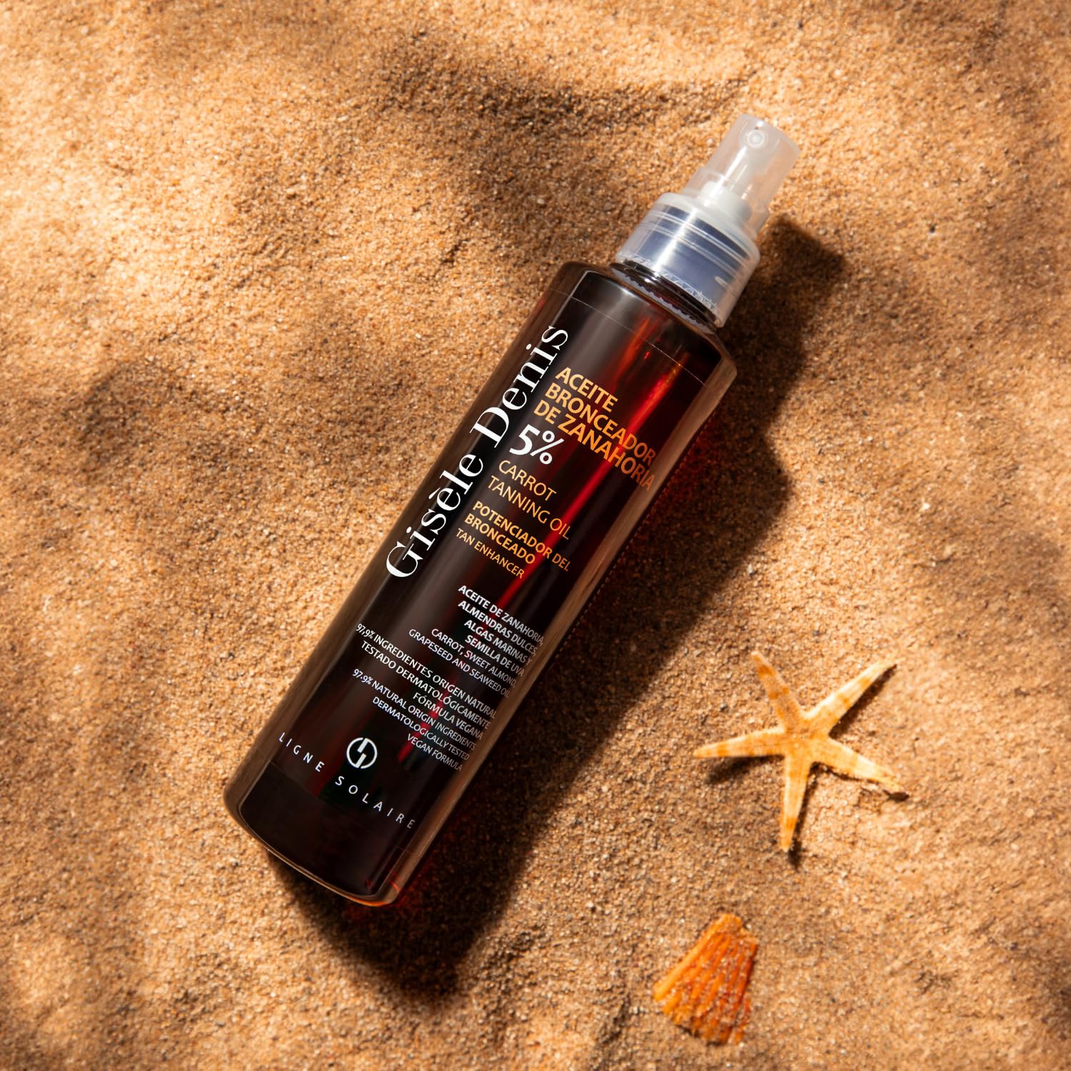 GISÈLE DENIS - Huile bronzante à la carotte 5% 200 ml, Huile bronzante, Accélérateur de bronzage, Bronzant solaire, Ingrédients d'origine naturelle, Résistant à l'eau, Formule végétalienne