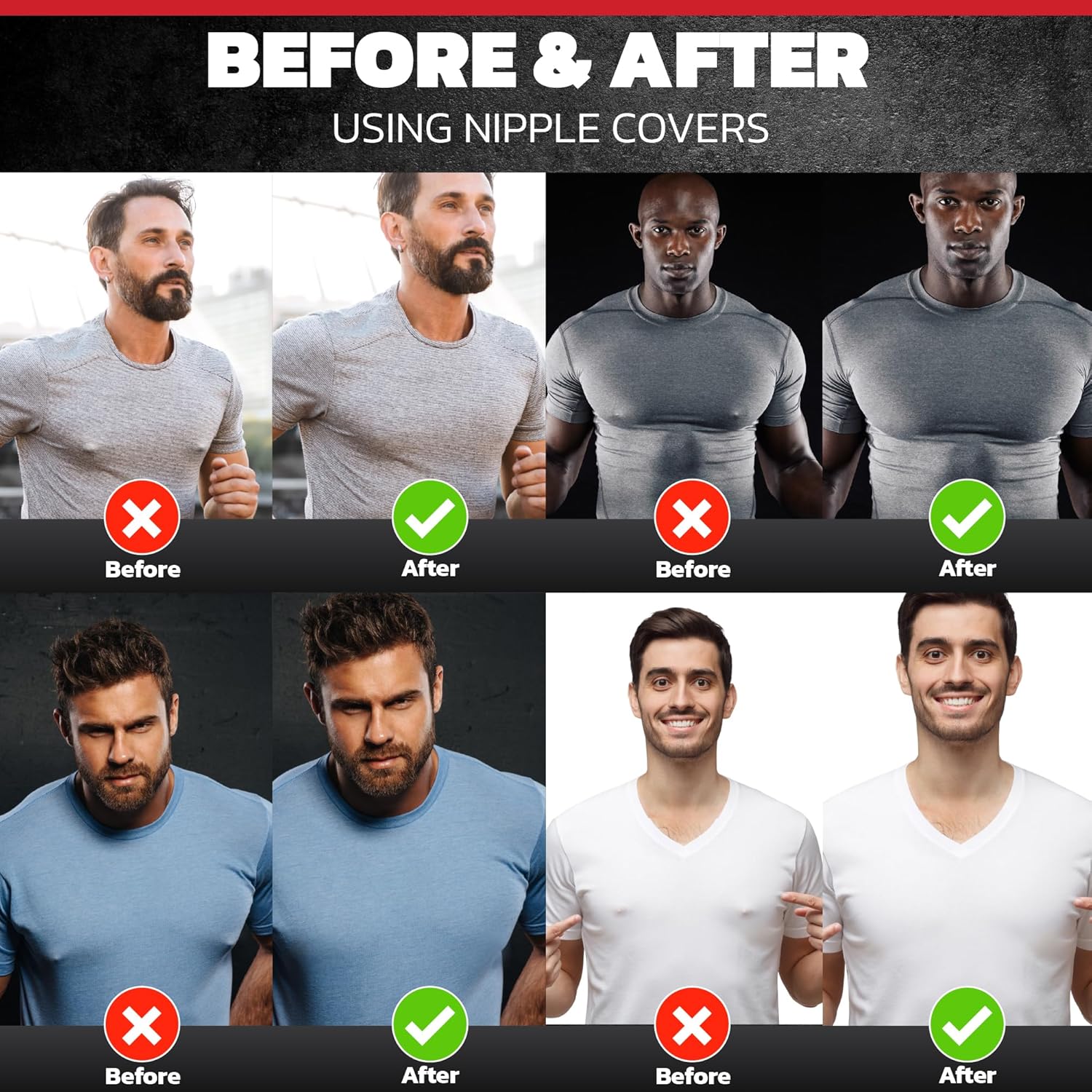Running Nipple Covers Men - 12 Hours+ Long Lasting, Strong Adhesive Nipple Tape - No Show Under Shirt - Mens Nipple Covers