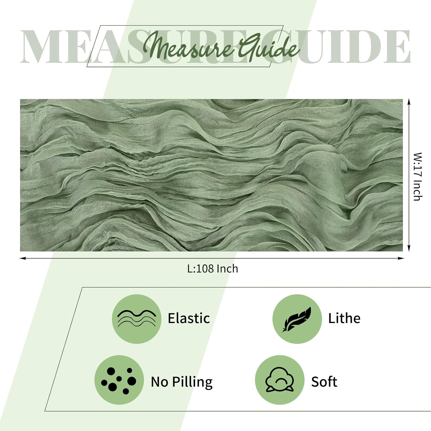 25 Pack Sage Green Cheesecloth Table Runner 17 x 108 Inch Fall Thanksgiving Boho Rustic Farmhouse Gauze Cheese Cloth Runner for Wedding Party Baby Shower Home Decor Holiday Decorations