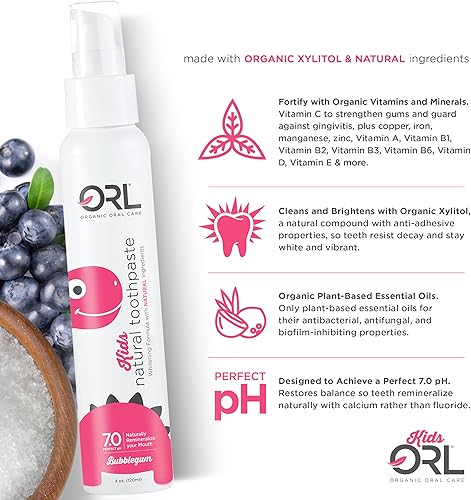 Miniatura 6 de ORL Pasta de dientes de chicle orgánica y natural para niños, una fórmula natural segura creada exclusivamente para limpiar la boca de tu hijo,