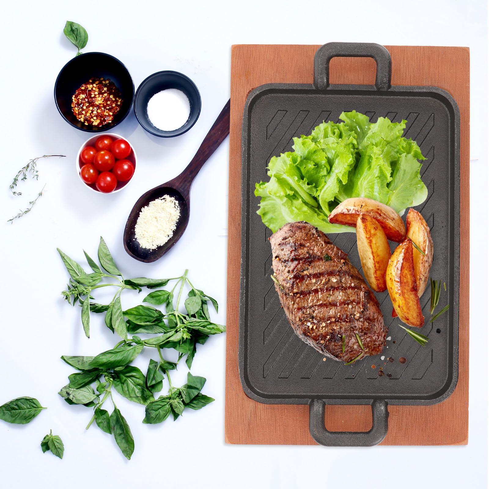 Alipis Sartén de Hierro para Asar Plancha Gruesa y Doble Asa, Resistente y Fácil de Almacenar, Adecuado para Cocinar al Aire Libre y Camping
