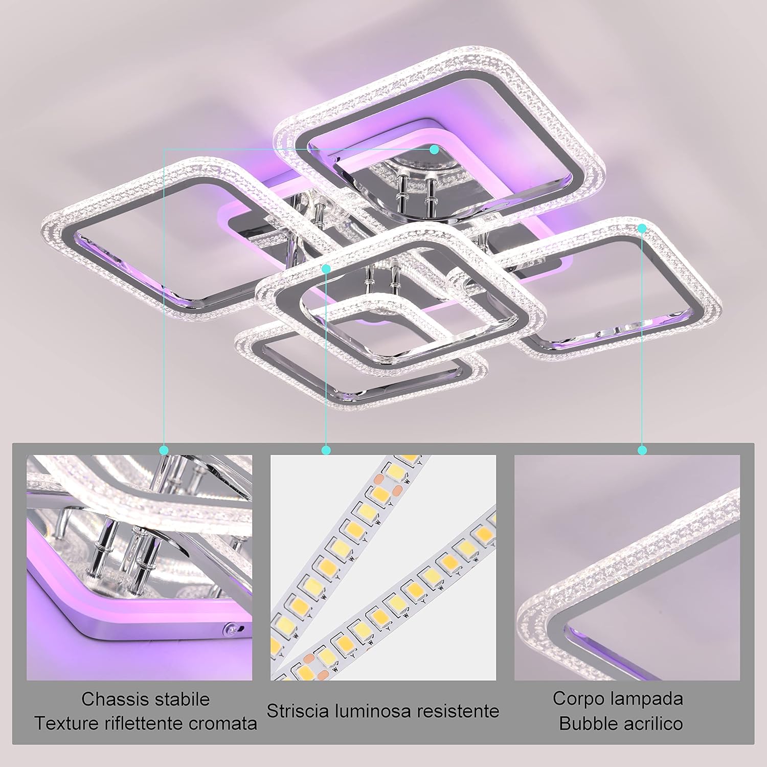 STCH Modern LED Ceiling Light Fixture Kitchen Lighting Fixtures Ceiling for Bedroom 100W Dimmable 5 Ring Square Ceiling Light for Kitchen Island with Remote Control for Living Room,Dining Room