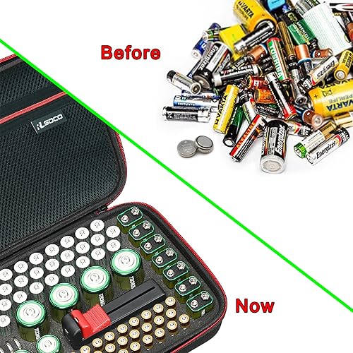 Miniatura 6 de RLSOCO Estuche organizador de baterías - Soporte impermeable para almacenar hasta 120 baterías AA AAA C D 9V y más - Negro (solo funda, baterías y