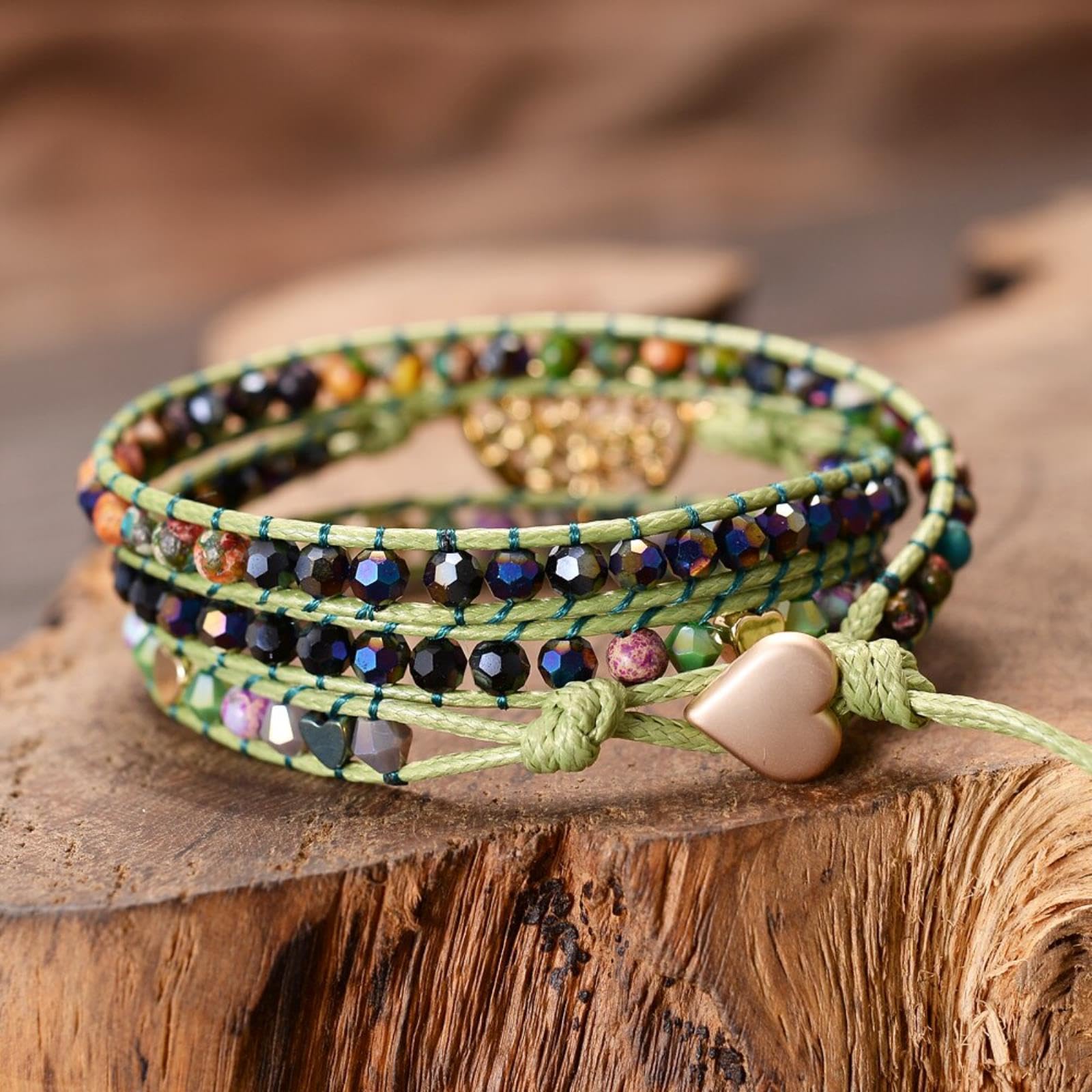 Árbol De La Vida Corazón Pulseras Mujeres Piedras Hechas A Mano con Cuentas Triple Capas Nuevo Diseño Brazaletes De Yoga