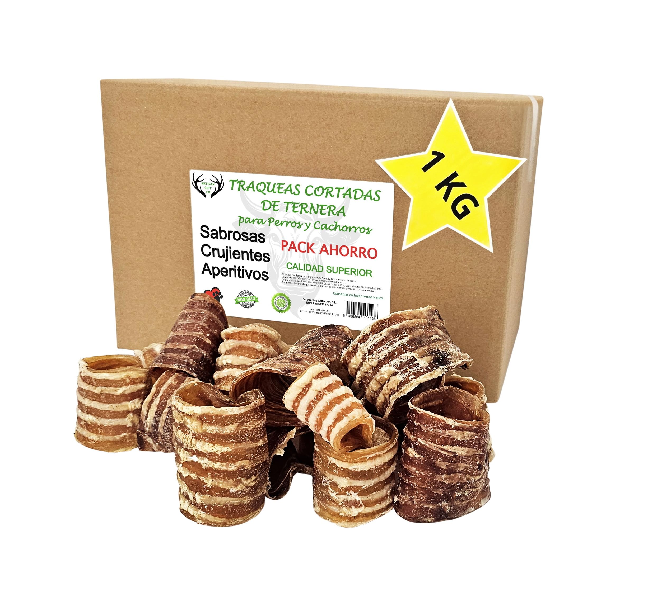 Tráqueas de Ternera para Perros y Cachorros, Anillas de 5 cm., 1 kg. | Snacks naturales deshidratados
