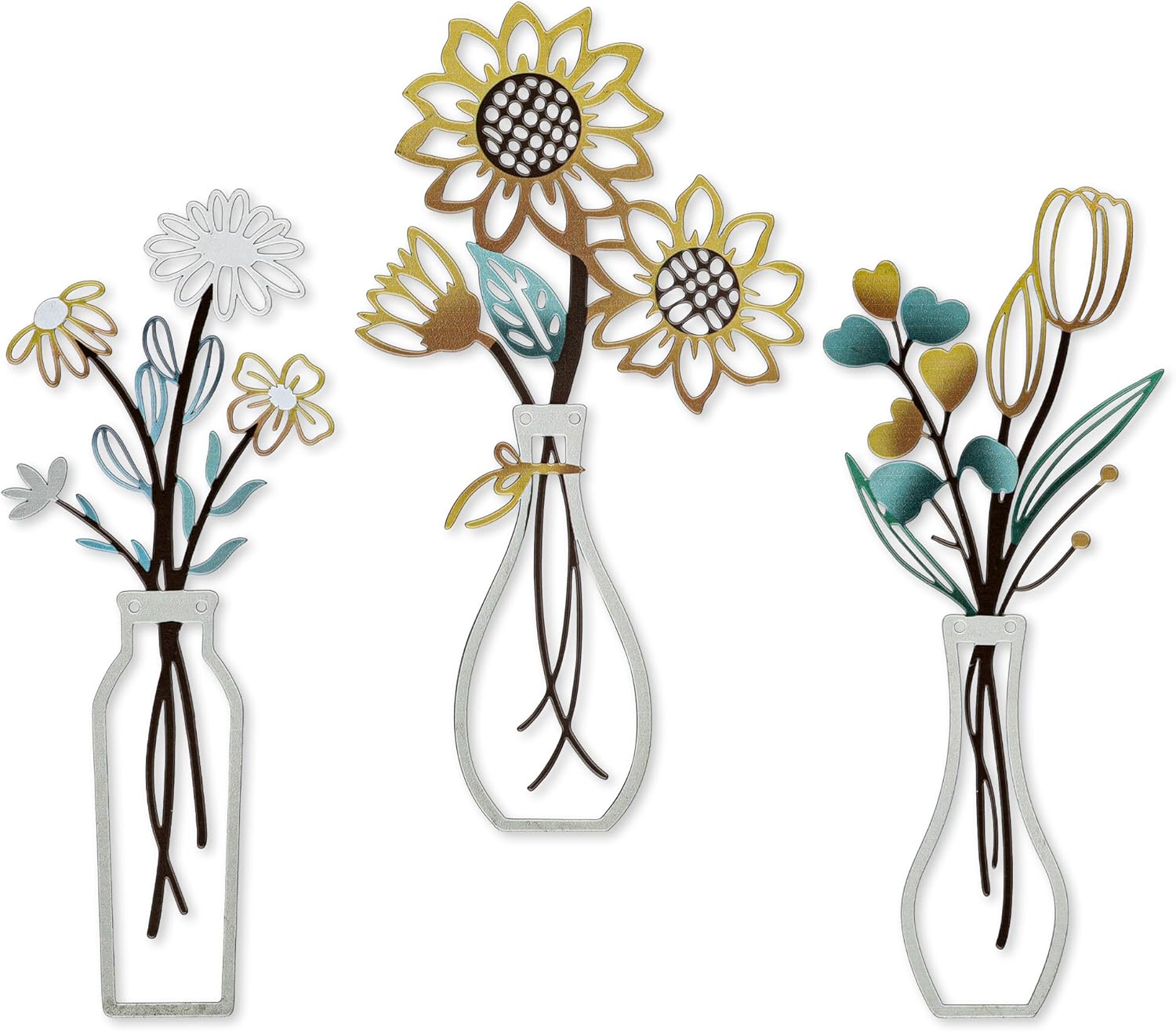 Mcdagogn 3 Pieces Metal Flowers Wall Arts - Rustic Farmhouse Wall Decor, Minimalist Beige Flower Wall Decor for Living room Bathroom Bedroom Laundry Room Kitchen Office - Housewarming Gifts