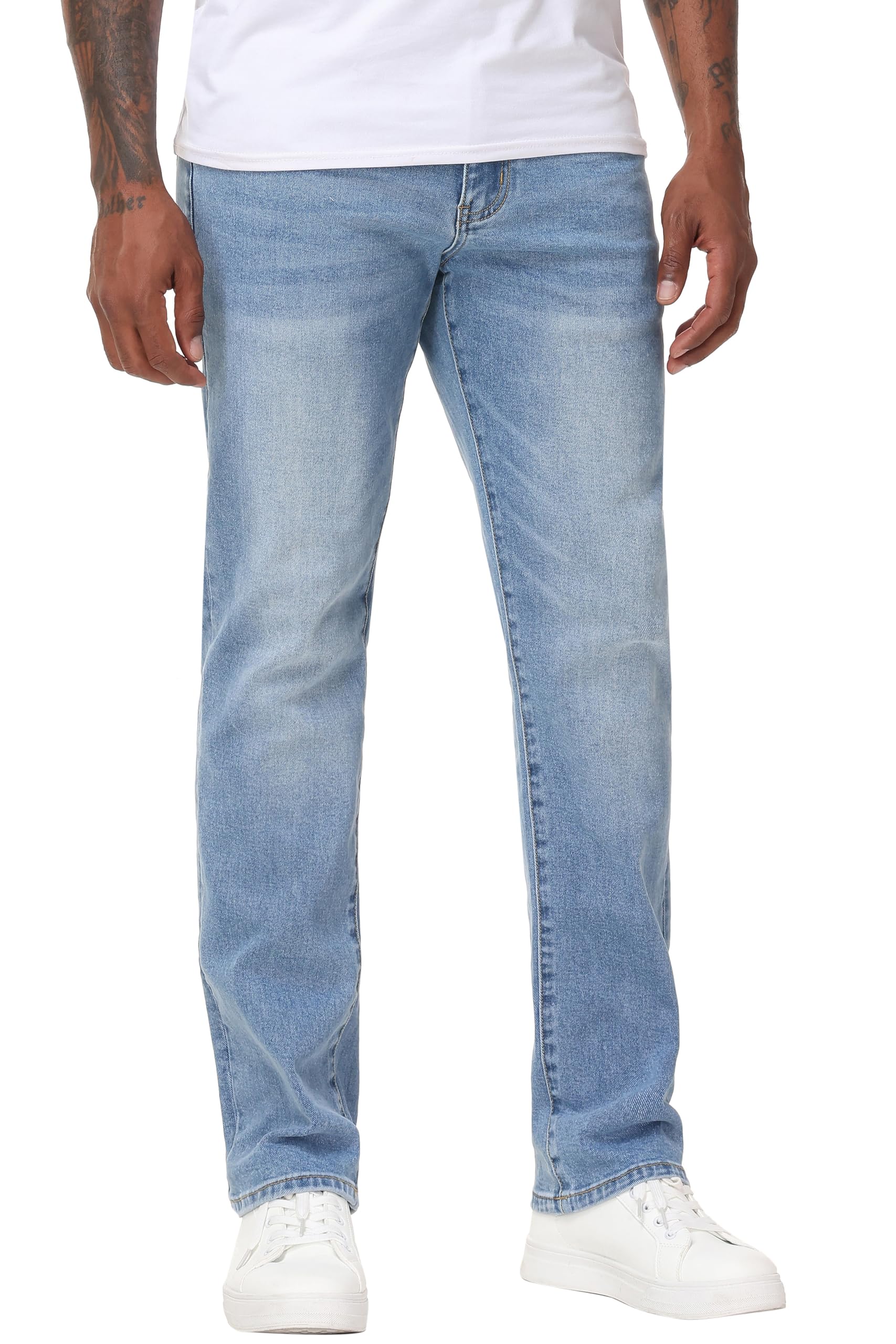 Mens Stretch Regular Fit Straight-Leg Jeans - Cotton Fashion Comfort Flex Waist Denim Pants