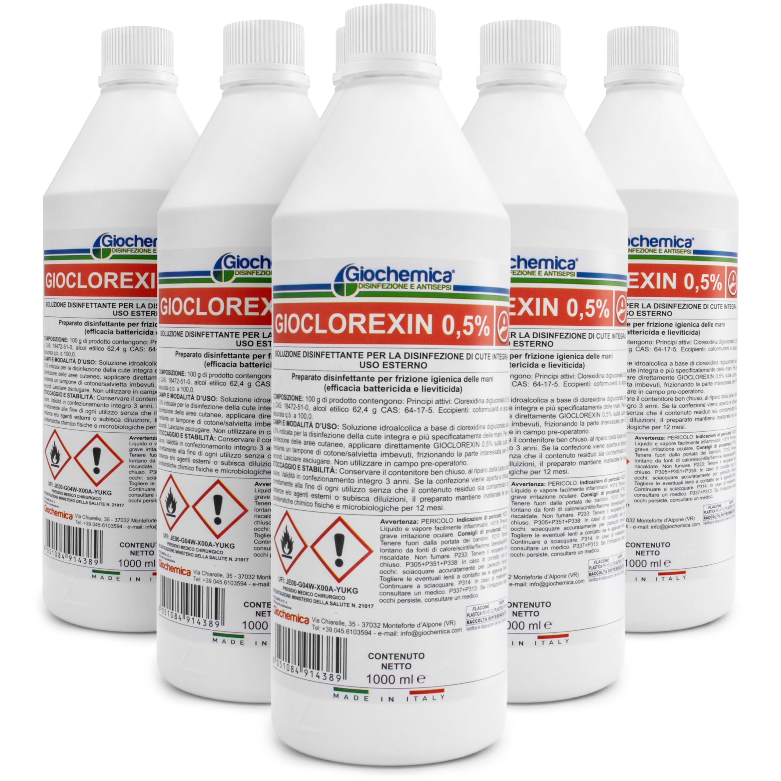 Disinfettante antisettico a base di CLOREXlDINA 0,5% (6 flaconi da 1000 ml) GIOCLOREXIN 0,5%
