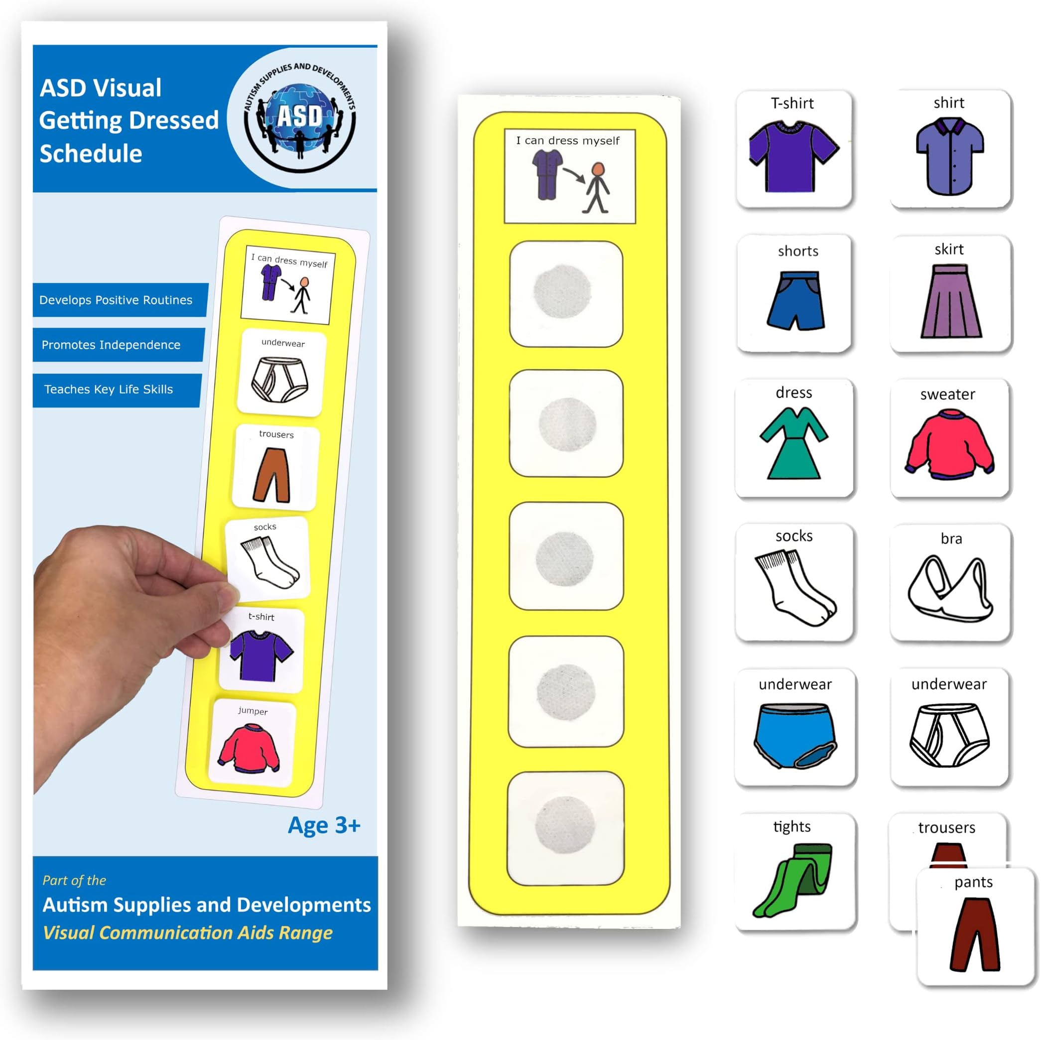 I Can Dress Myself - Daily Schedule - Premium Durable Plastic - Visual Schedule for Kids with Autism - 12 Clothing Cards - Autism Learning Materials – Special Education (English)