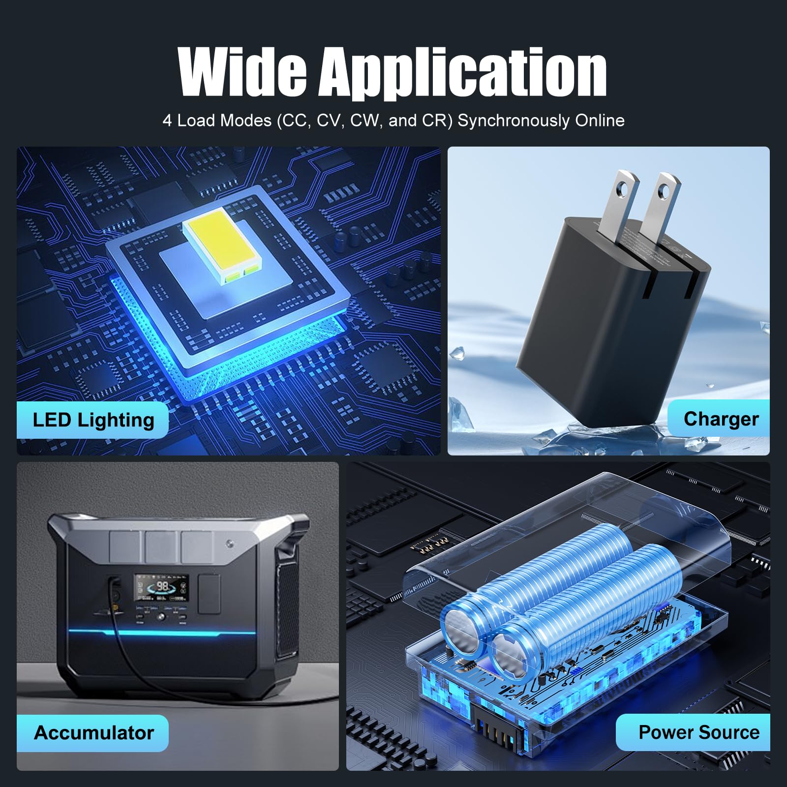 KP184 Single Channel DC Electronic Load Tester, comprobador de carga electrónico, 4 modos de carga (CC/CV/CW/CR), iluminación LED, fuente de alimentación, cargador y batería