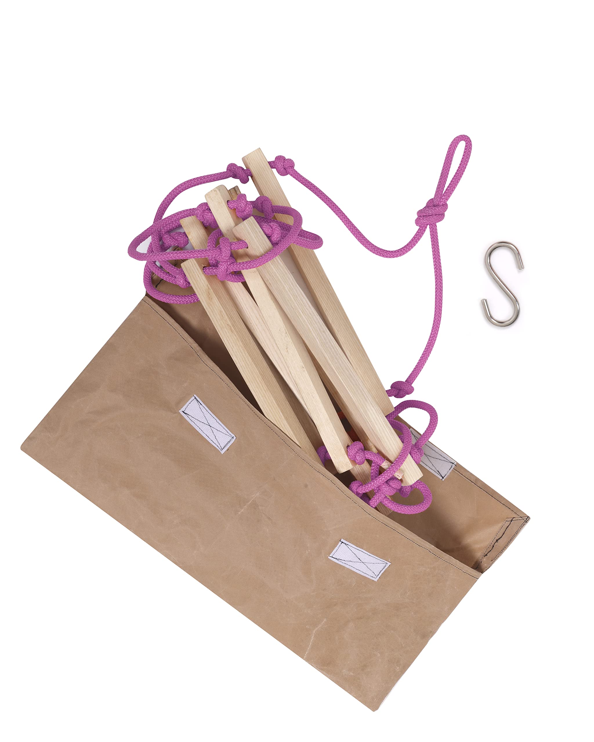 BOFFLE Rope Ladder| Climbing Stairs for Kids | Wooden Scales for Kids for Physical Activity | Indoor Outdoor Games for Kids 3 to 10 Years (Pink) 3