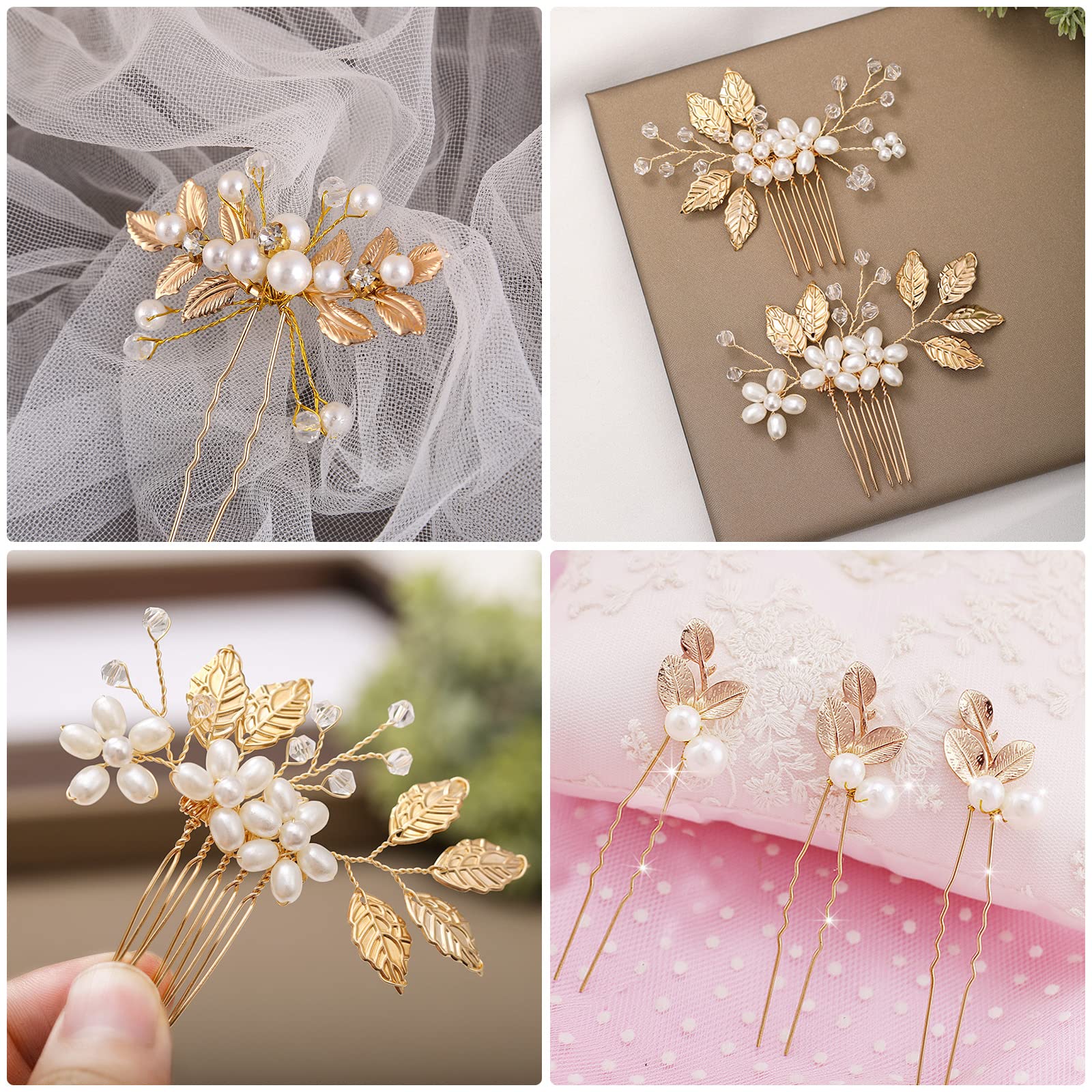 Perle Fiore Strass Pettine per Sposa, 5 Pezzi, Fermagli a Pettine da Sposa, Fermagli per Capelli da Cerimonia, Fermaglio Capelli Sposa con Pettine, per le Ragazze Sposa Damigella d'onore