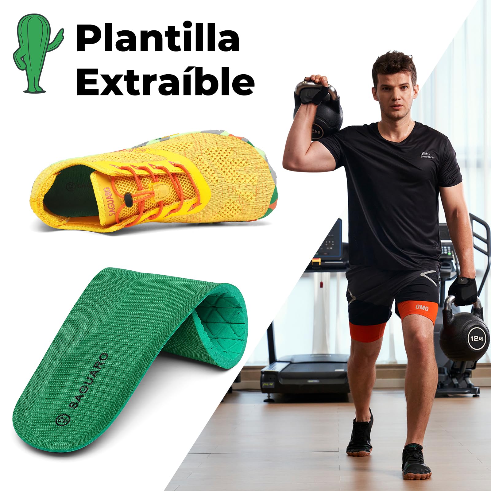 SAGUARO Mujer Barefoot Zapatillas Minimalistas Hombre Ligeras Calzado Minimalista con Suela Zero Drop, Smart II - Zapatos Barefoot Amarillo,Gr.41