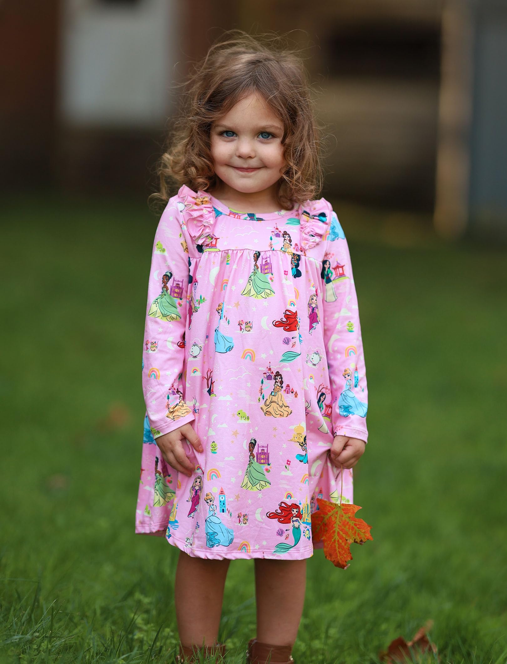 Disney Prinzessin Kleinkind Mädchen Kleid Charakterdruck Langarm Playwear Kleid A-Linie Herbst Winter Outfit