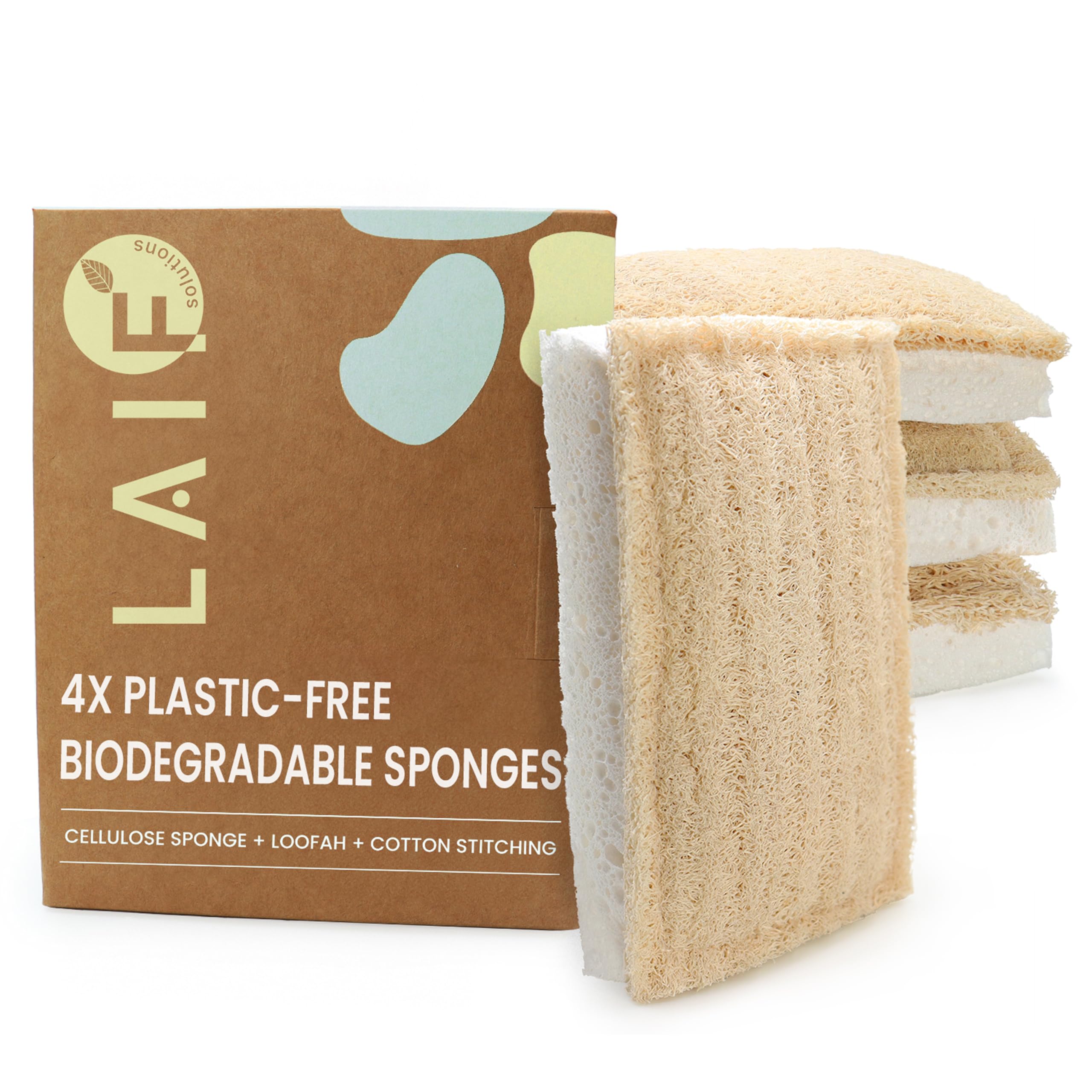Natural Kitchen Sponges – Eco-Friendly, Compostable Dish Sponges – Loofah & Cellulose Scrubbers – Plastic-Free, Zero-Waste, Biodegradable – Durable, Non-Scratch – Pack of 4