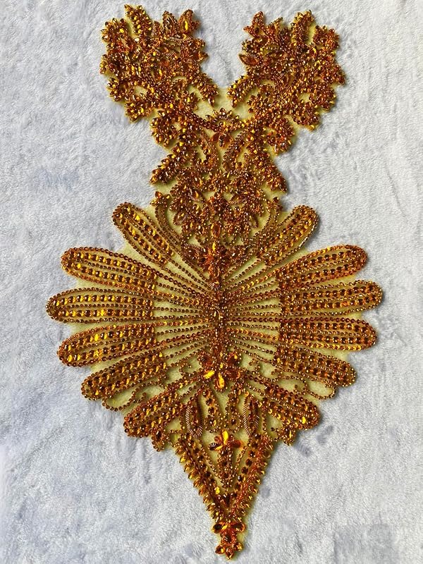 Large Size Pure Hand-Sewing Bodice Glass Rhinestones Appliques Crystal Bead Trim Patches DIY Luxury Accessories for Dress Clothing (Gold) by Jpumley.pksn - Used condition - Image 6