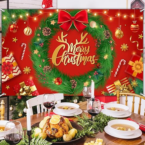 Miniatura 2 de Avezano Cartel de Feliz Navidad, telón de fondo rojo de Navidad para decoraciones de fiesta, invierno, Año Nuevo, Nochebuena, reuniones familiares,