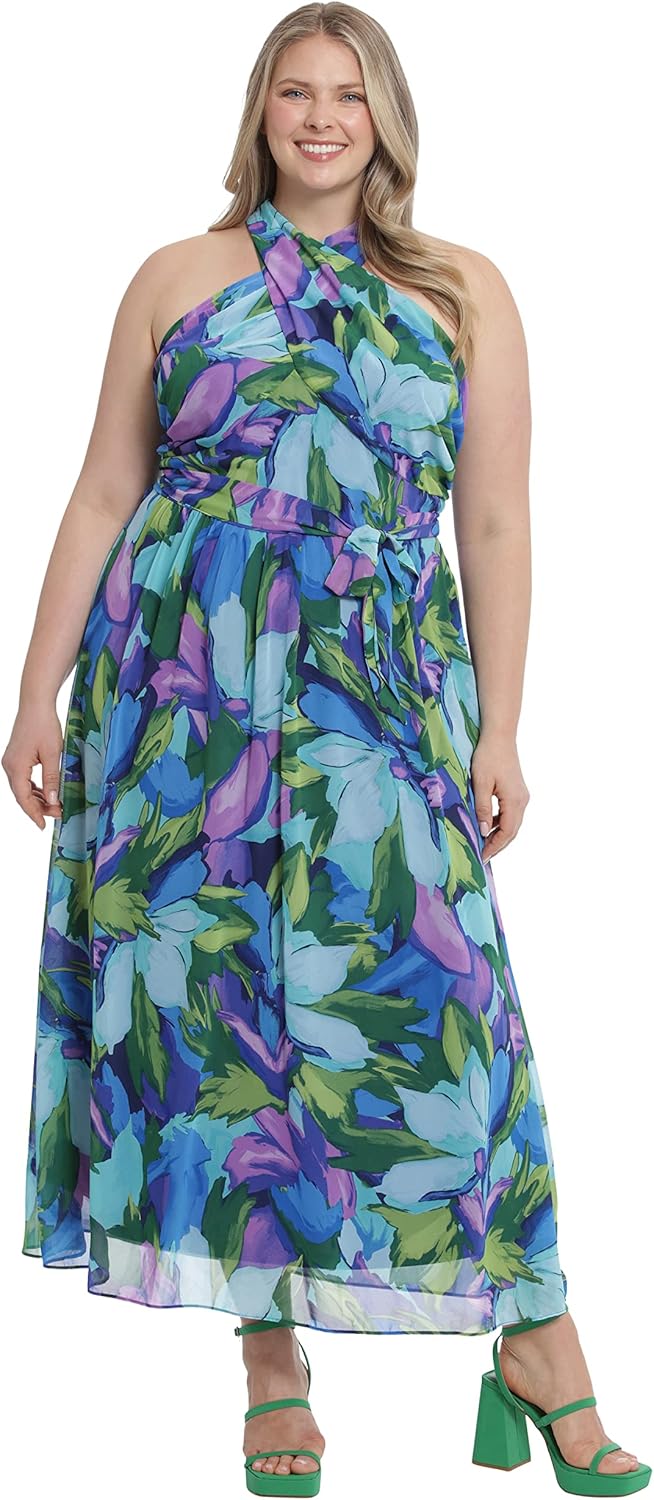 London Times Womens Twist Neck Halter Maxi Dress - Image 5