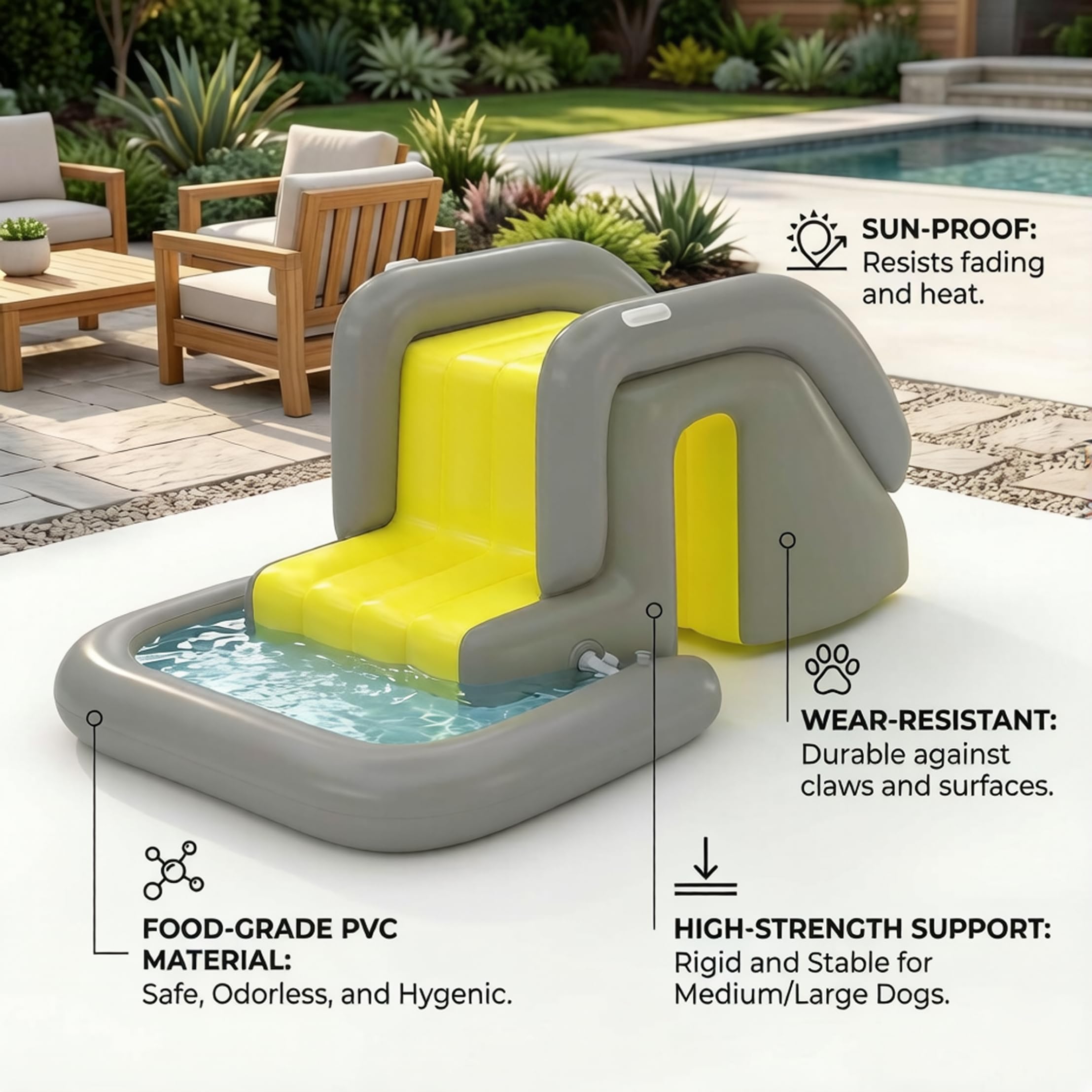 Scivolo gonfiabile per piscine fuori terra - Scivolo per piscina a gonfiaggio rapido per giochi estivi in ​​giardino (giallo)