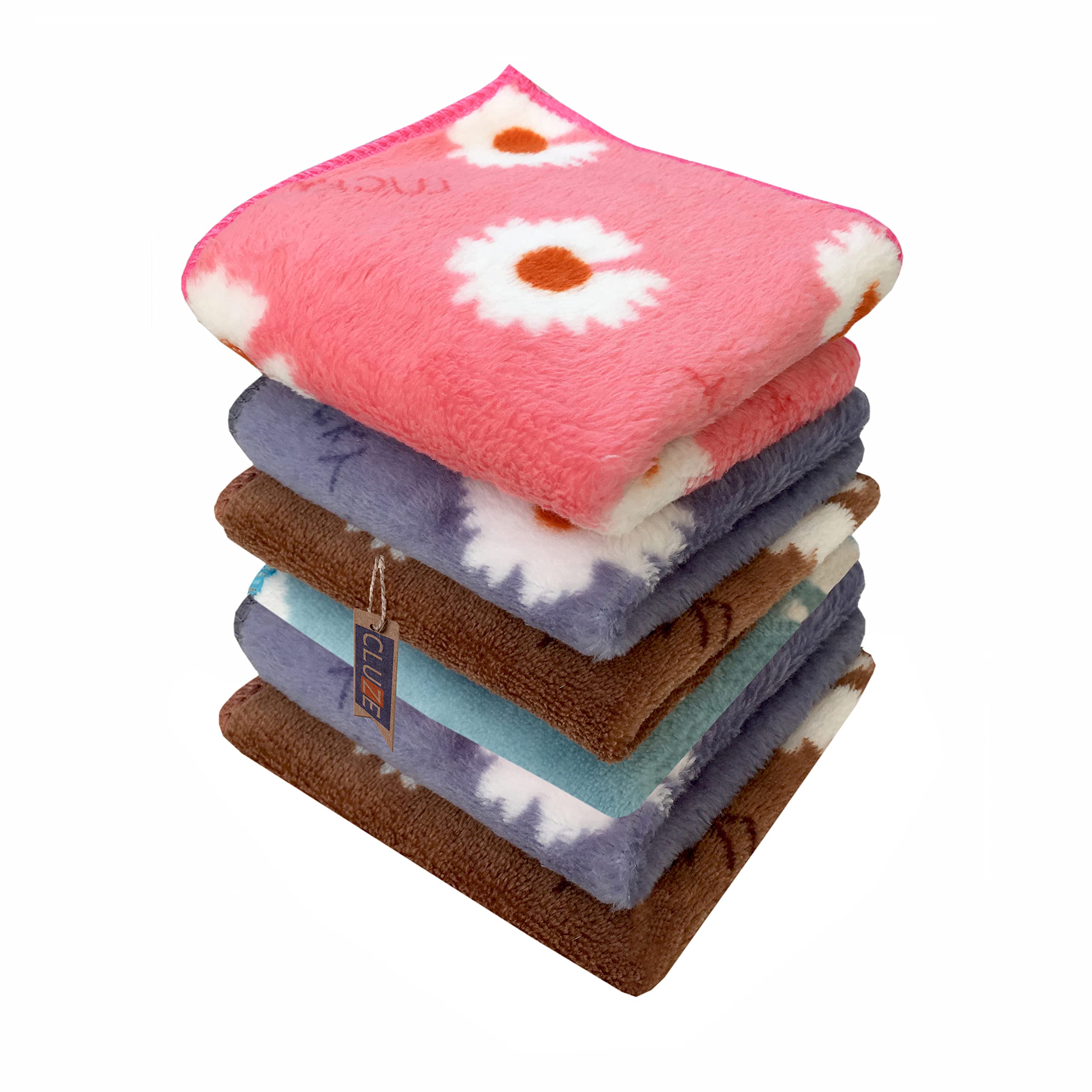 CLUZE Microfiber Face Towel/Handkerchief For Kids/Women/Girls - Baby Shower Gift - Super Soft, Absorbent Hanky (Floral Print) (Set Of 6Pc), 400 TC, Multicolour