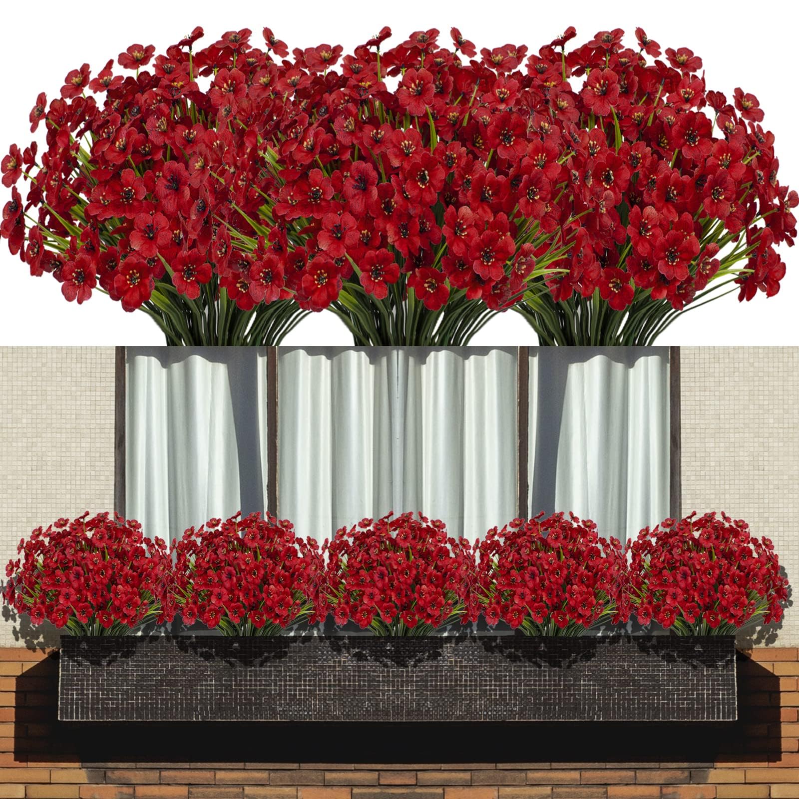 LANKAMO 15 Bundles Artificial Flowers Fake Silk Flowers Outdoor UV Resistant Faux Flowers Plastic Fabric Greenery Plants for Hanging Planter Kitchen