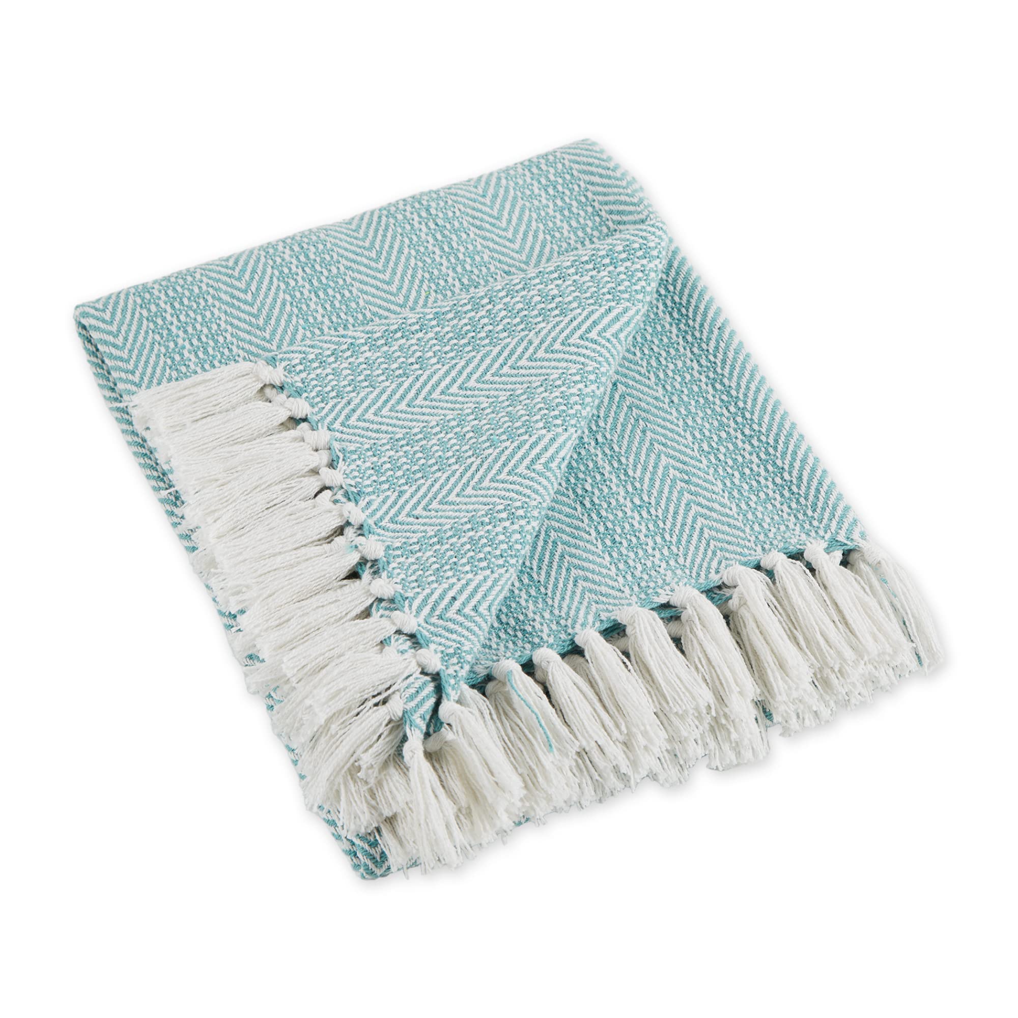 DII Herringbone Striped Collection Cotton Throw Blanket, 50x60, Aqua