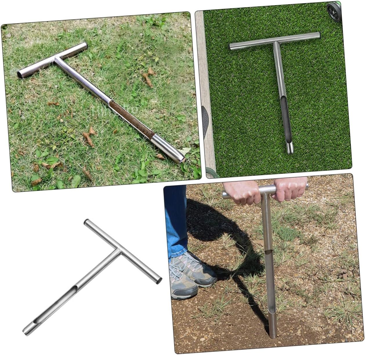 Hemoton Stainless Steel Soil Sampler Probe Tool with T-Handle Anti-Skid Design for Easy Soil Testing and Sampling Gardens Lawns and Farms