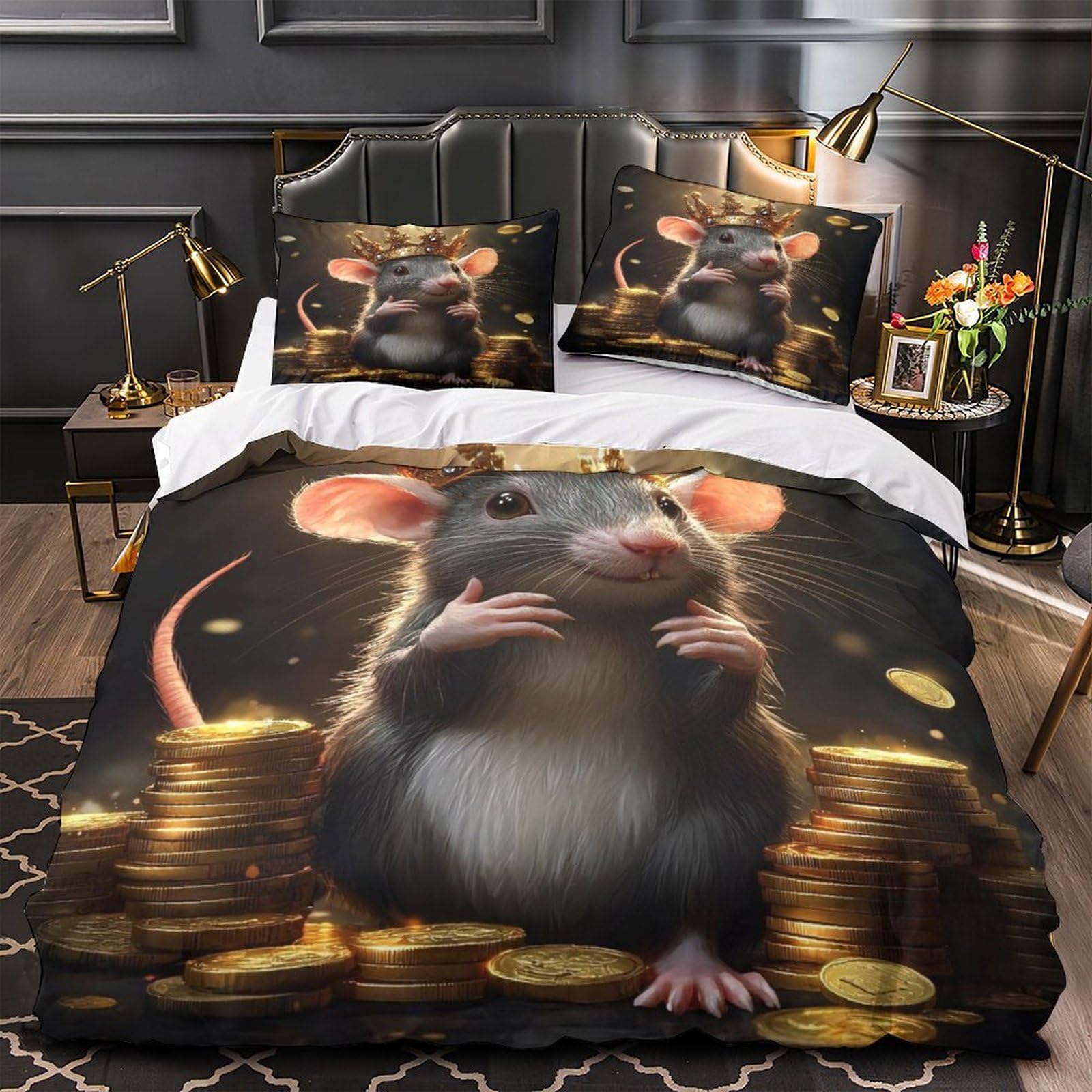 Drap de couette Roi des Souris 260x220 cm en microfibre pour stopper les couettes qui glissent