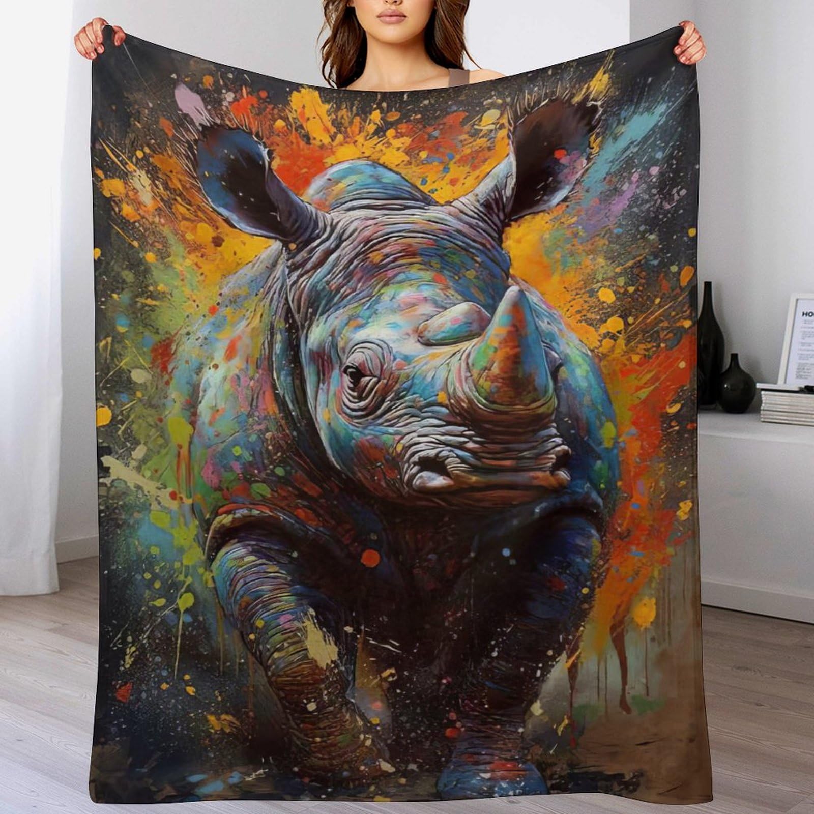 Plaid couverture polaire rhinocéros contre le froid pour canapé facile à entretenir