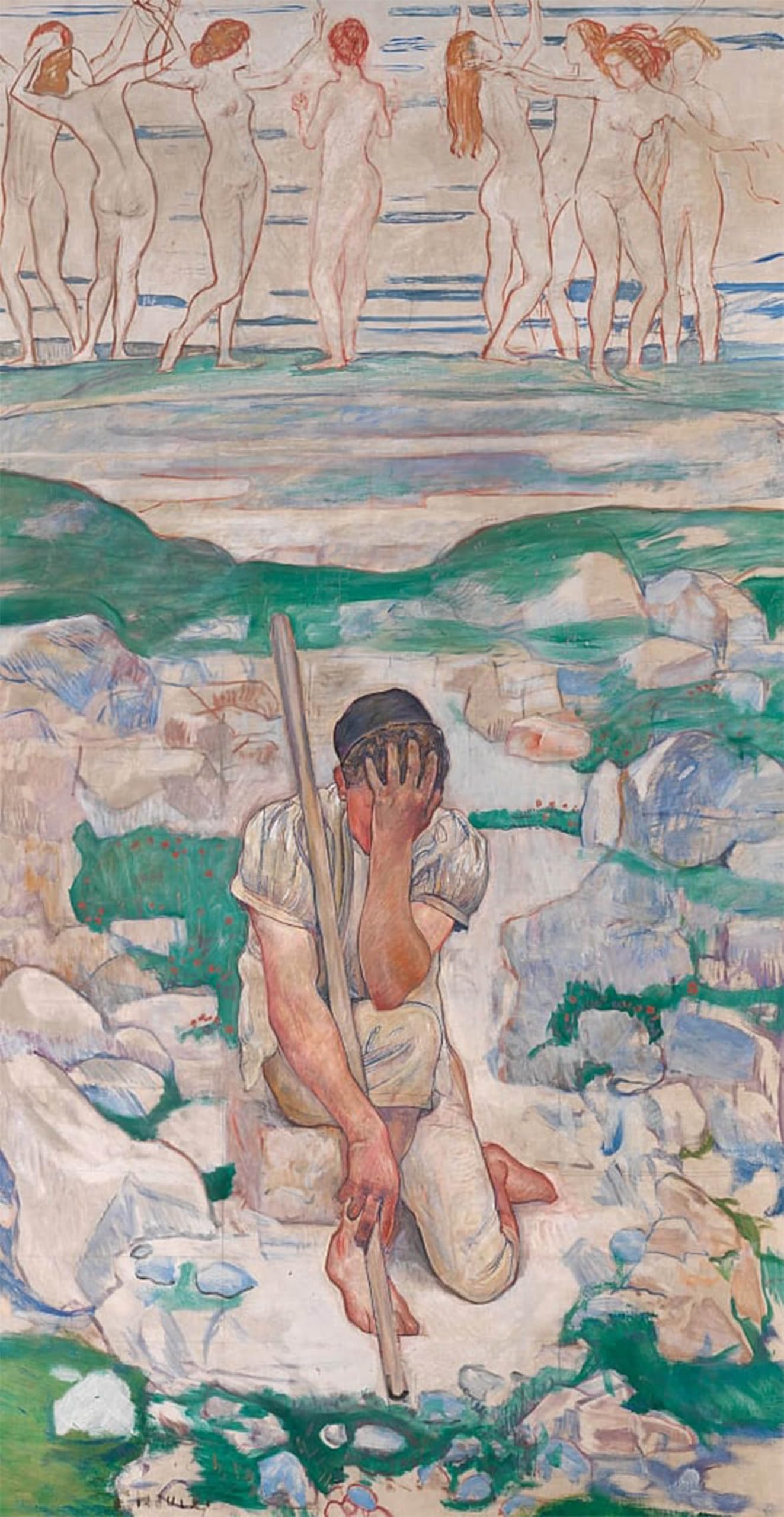 ARTXLXXBN Famous Prints Artwork Pictures Poster Painting Art the Dream of the Shepherd by Ferdinand Hodler Artwork Landscape Pictures for Home Decor 60x90cm