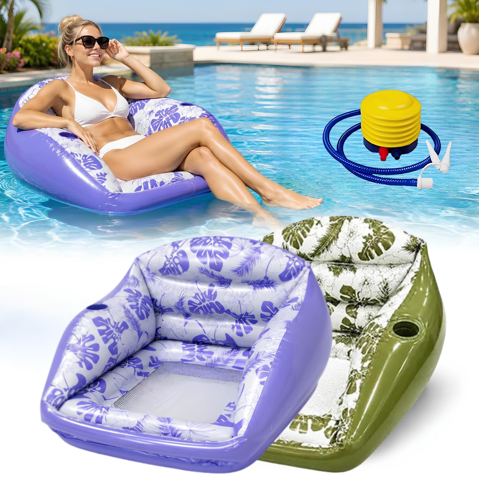 3in1 Inflatable Pool Lounge Chair for Adults, U-Shaped Water Pool Float