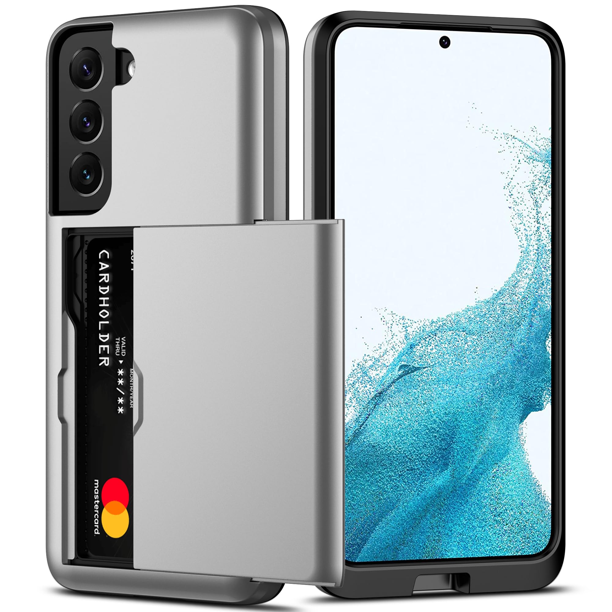 Nvollnoe for Samsung S22 Case with Card Holder 5G 6.1 inch Slim Dual Layer Heavy Duty Protective forGalaxy S22 Case Hidden Card Slot Wallet Case for