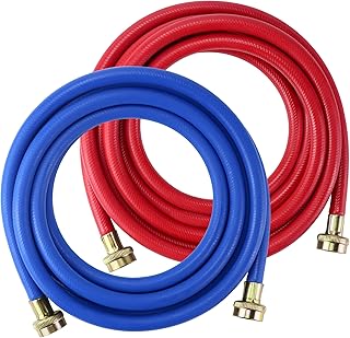 2 PACK Rubber Washing Machine Hoses Burst Proof Red and Blue Coded Washer Machine for Hot and Cold Water 3/4" Connection Supply Lines by Fetechmate Washer Hoses (12 FT)