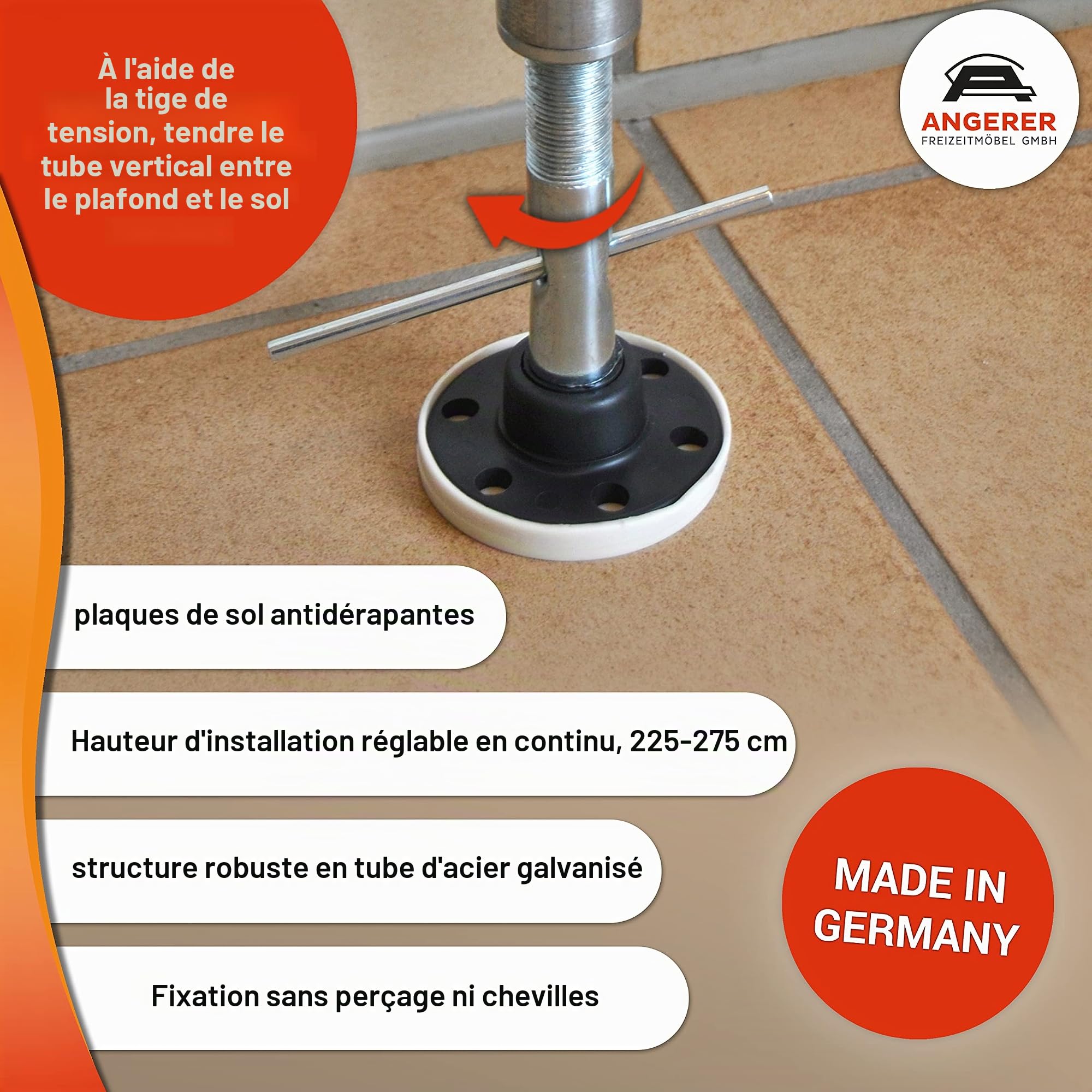 Angerer Store banne à Serrage Exclusif avec manivelle, terrasse/Balcon, Montage Facile sans perçage, fabriqué en Allemagne, Tissu de Haute qualité, résistant aux UV, réglable en Hauteur, imperméable