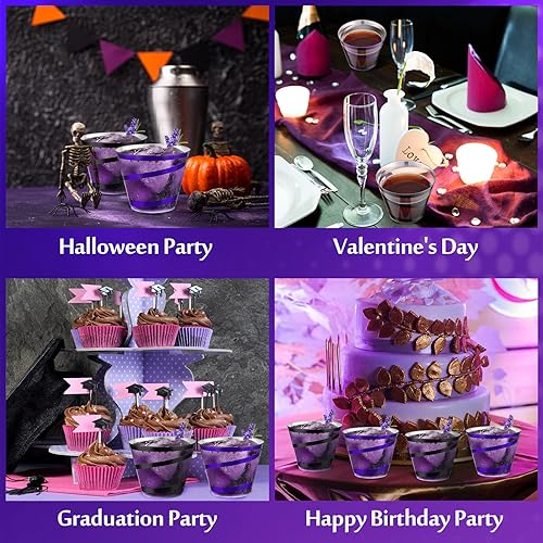Vista 209 de Gejoy Vasos de plástico con borde de 9 onzas, vasos desechables para beber vino, vasos transparentes y elegantes de Halloween para suministros